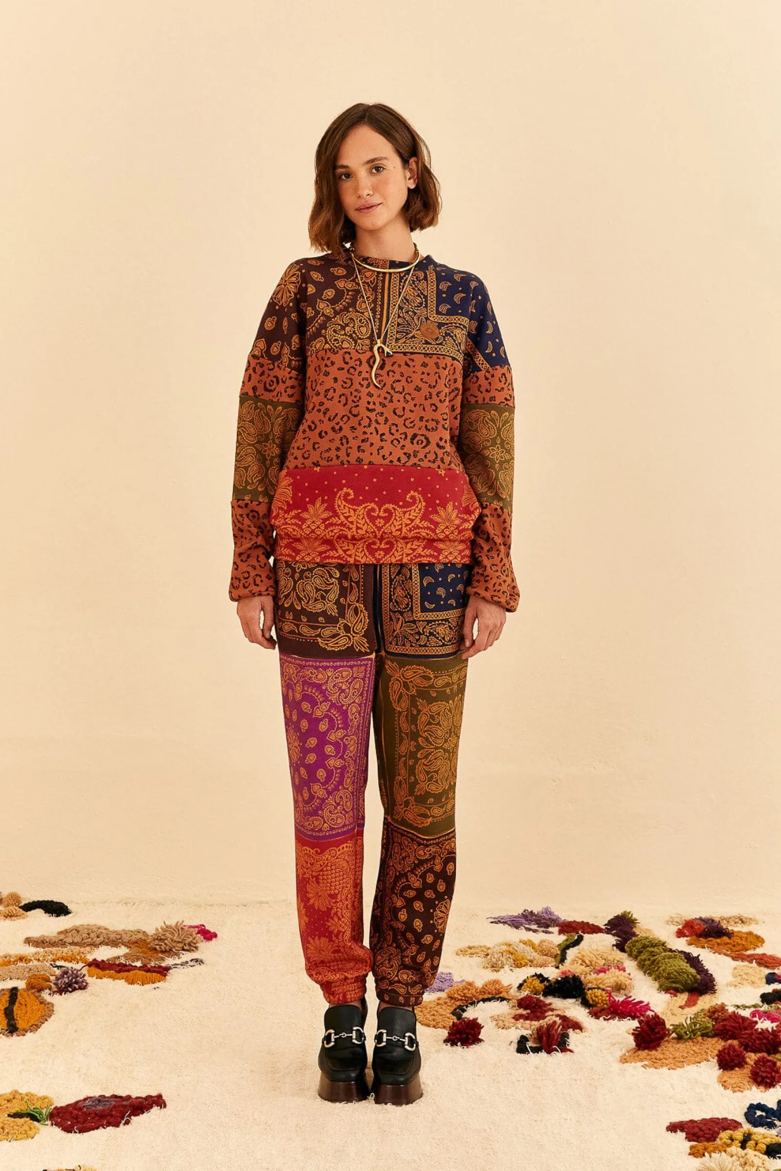  BANDANA DREAM MIXED LEOPARD TEXTURE SWEATSHIRT