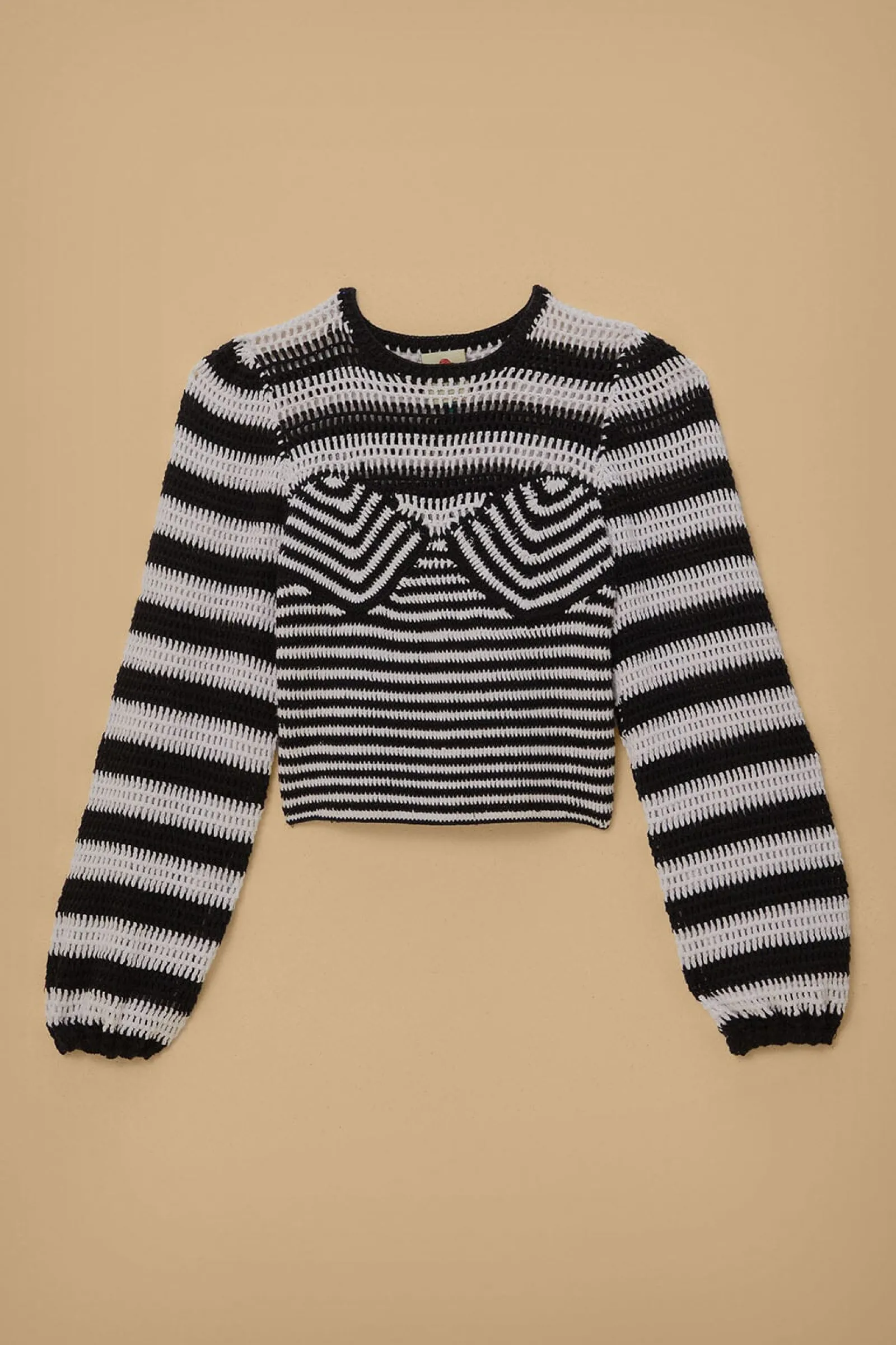 BLACK AND WHITE STRIPES CROCHET BLOUSE