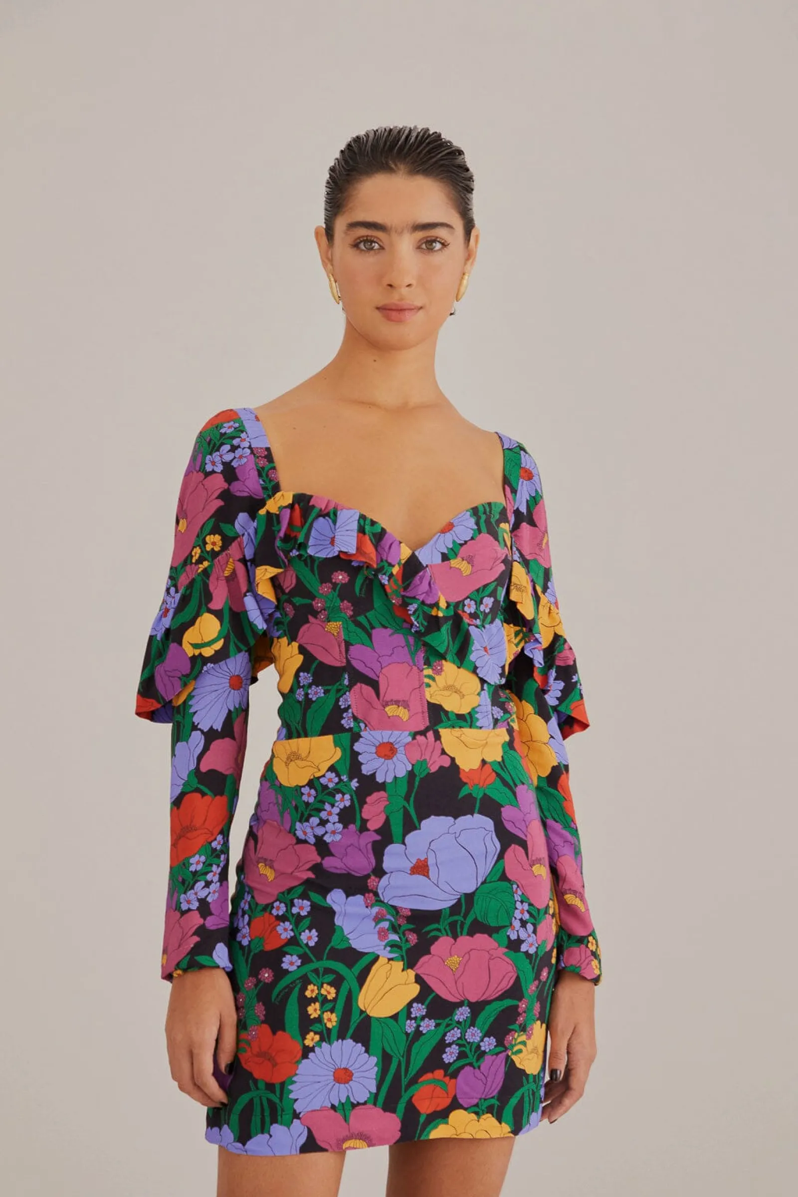  BLACK BUCOLIC GARDEN LONG SLEEVE MINI DRESS