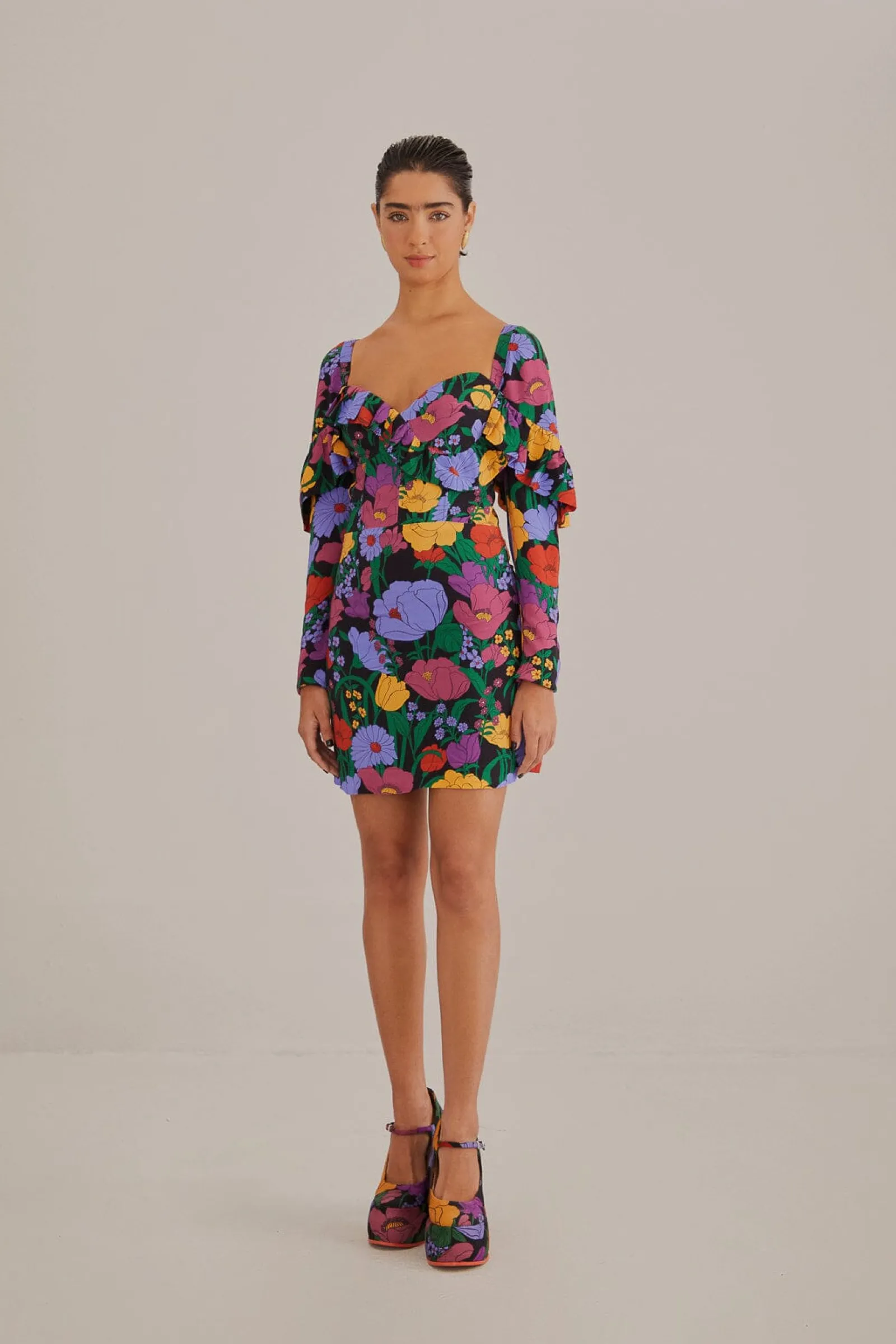 BLACK BUCOLIC GARDEN LONG SLEEVE MINI DRESS