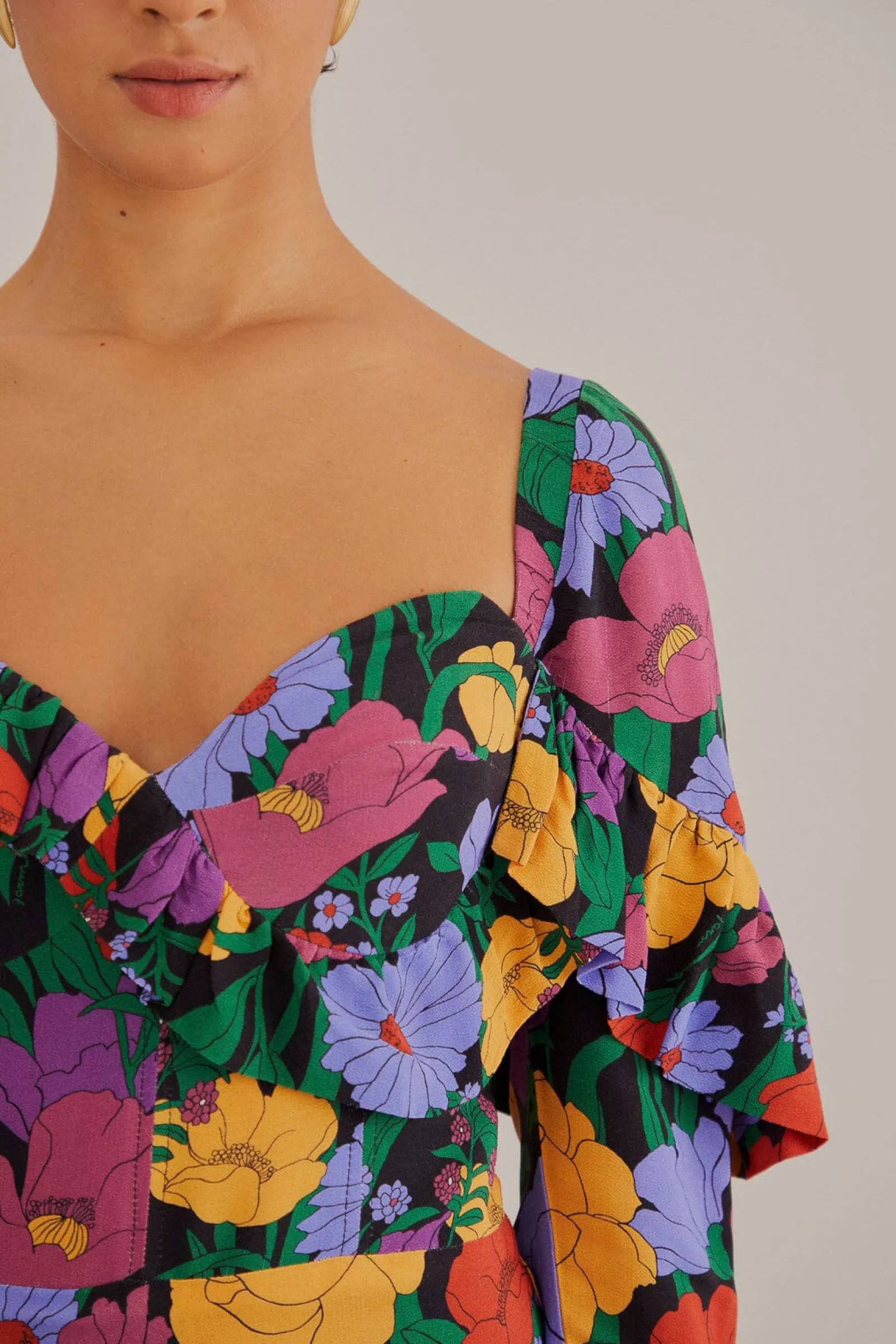 BLACK BUCOLIC GARDEN LONG SLEEVE MINI DRESS