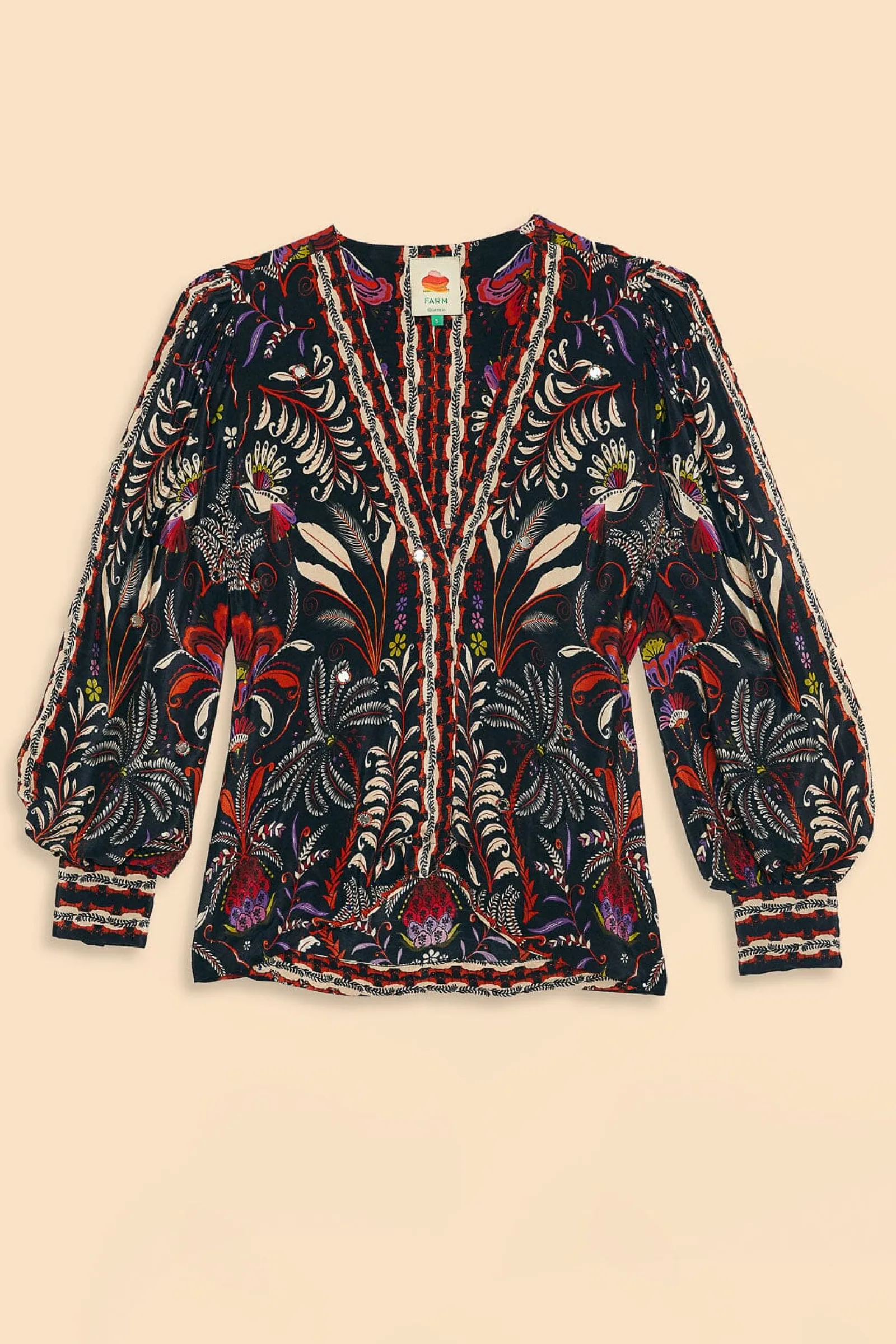 BLACK CLASSIC GARDEN MIRROR TRIM BLOUSE