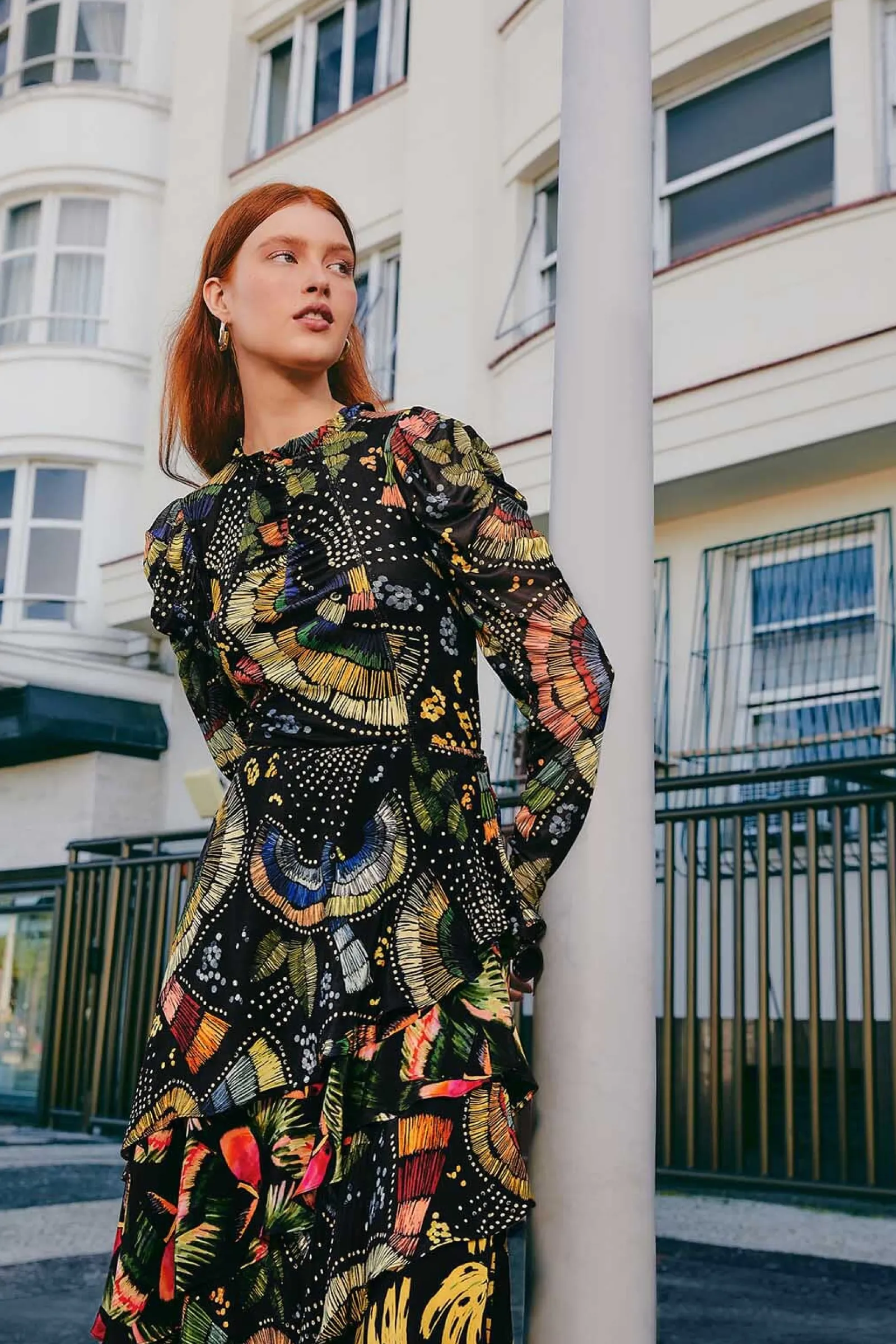  BLACK COLORFUL BIRDS TULLE BLOUSE