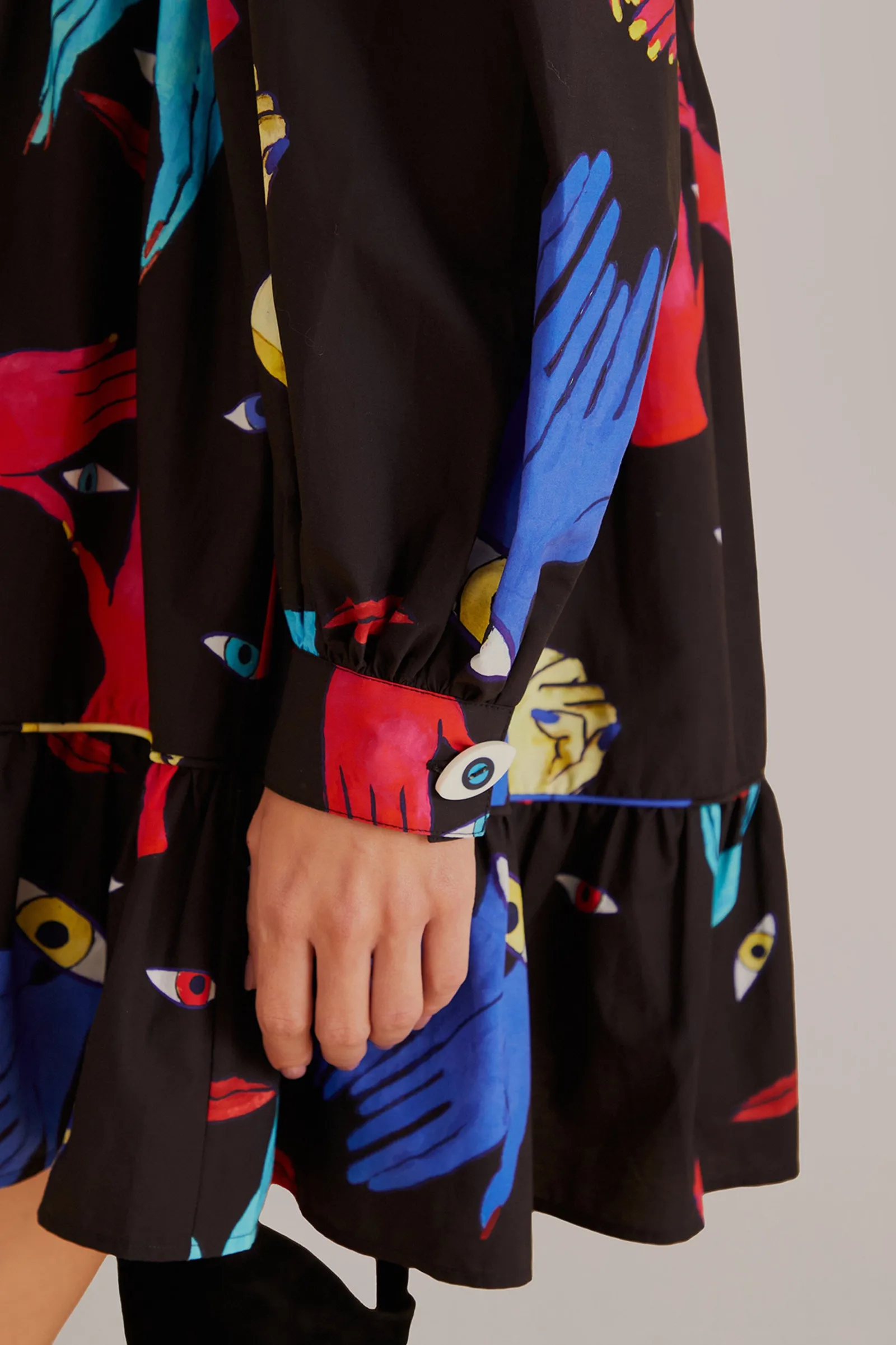  BLACK COLORFUL TOGETHER  LONG SLEEVE MINI DRESS