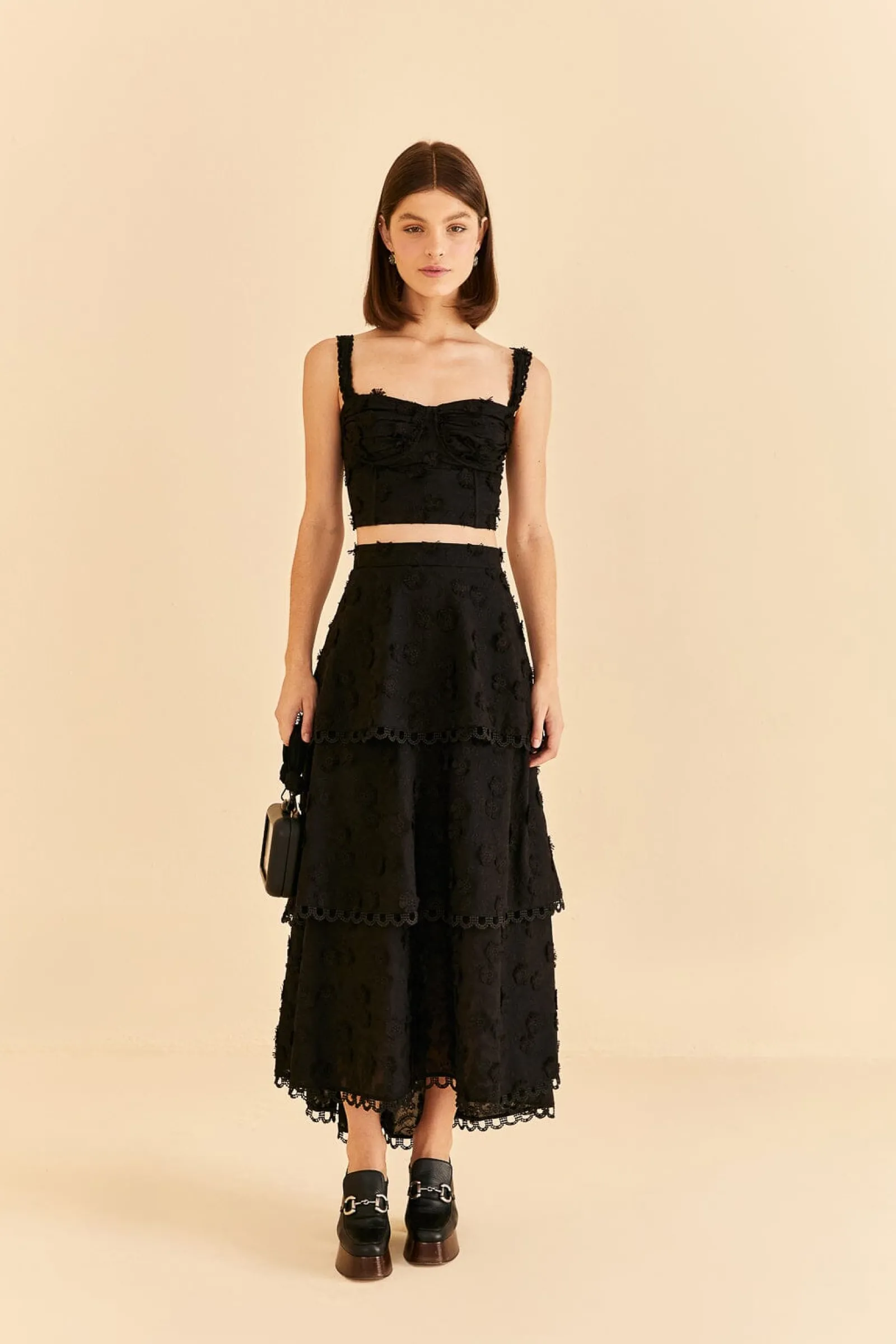  BLACK 3D FLOWER CORSET CROP TOP