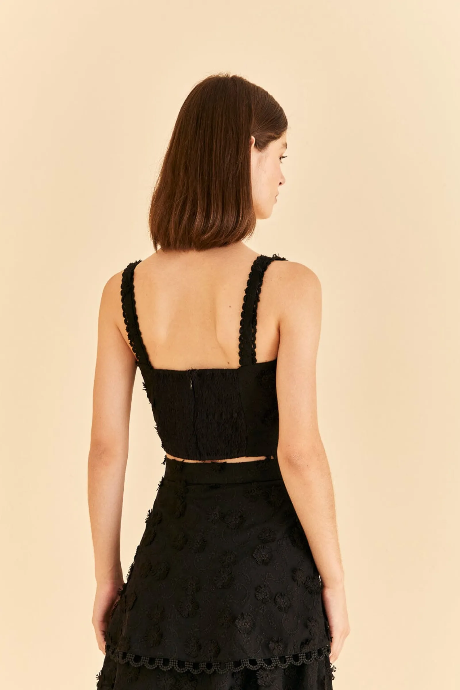  BLACK 3D FLOWER CORSET CROP TOP