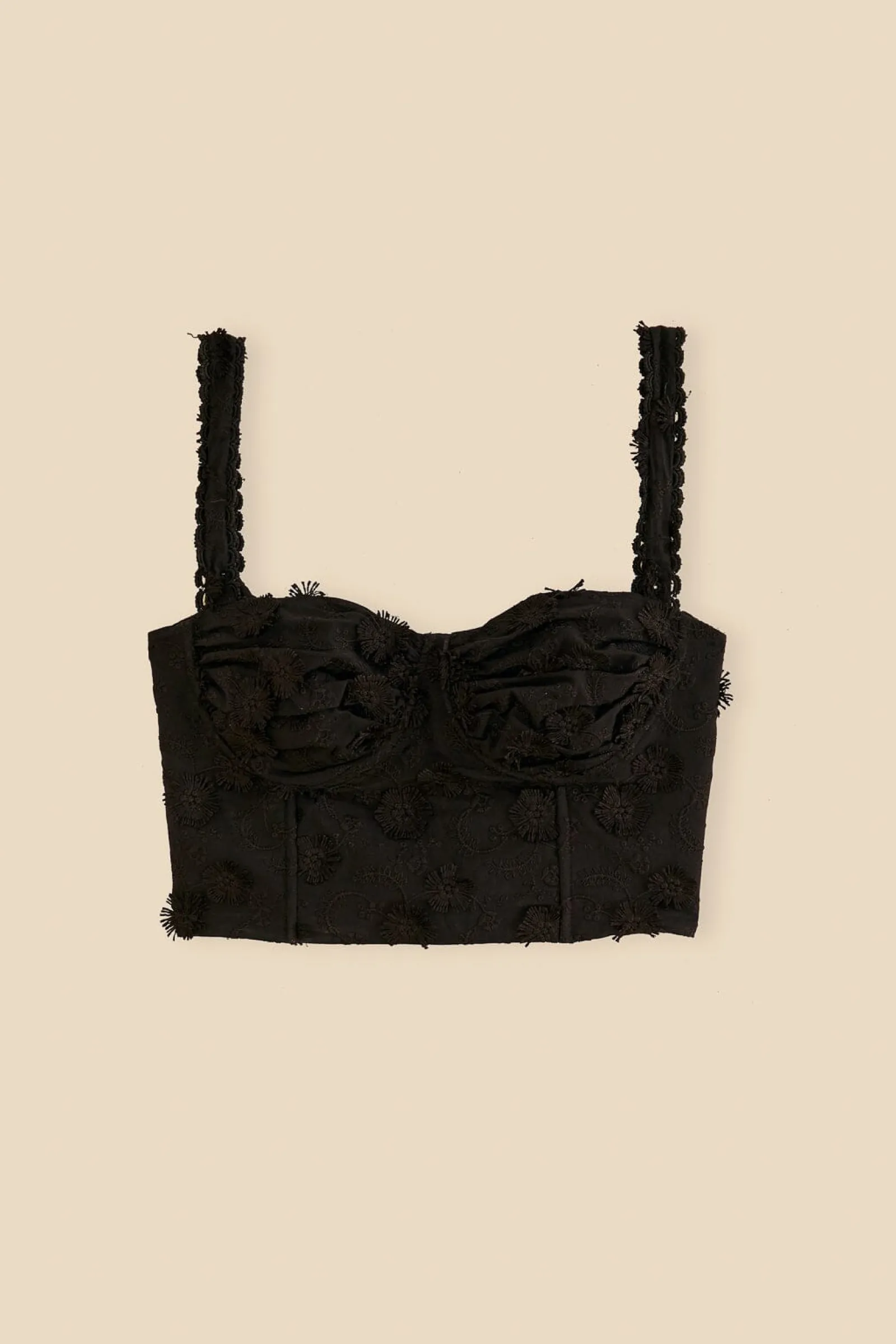  BLACK 3D FLOWER CORSET CROP TOP