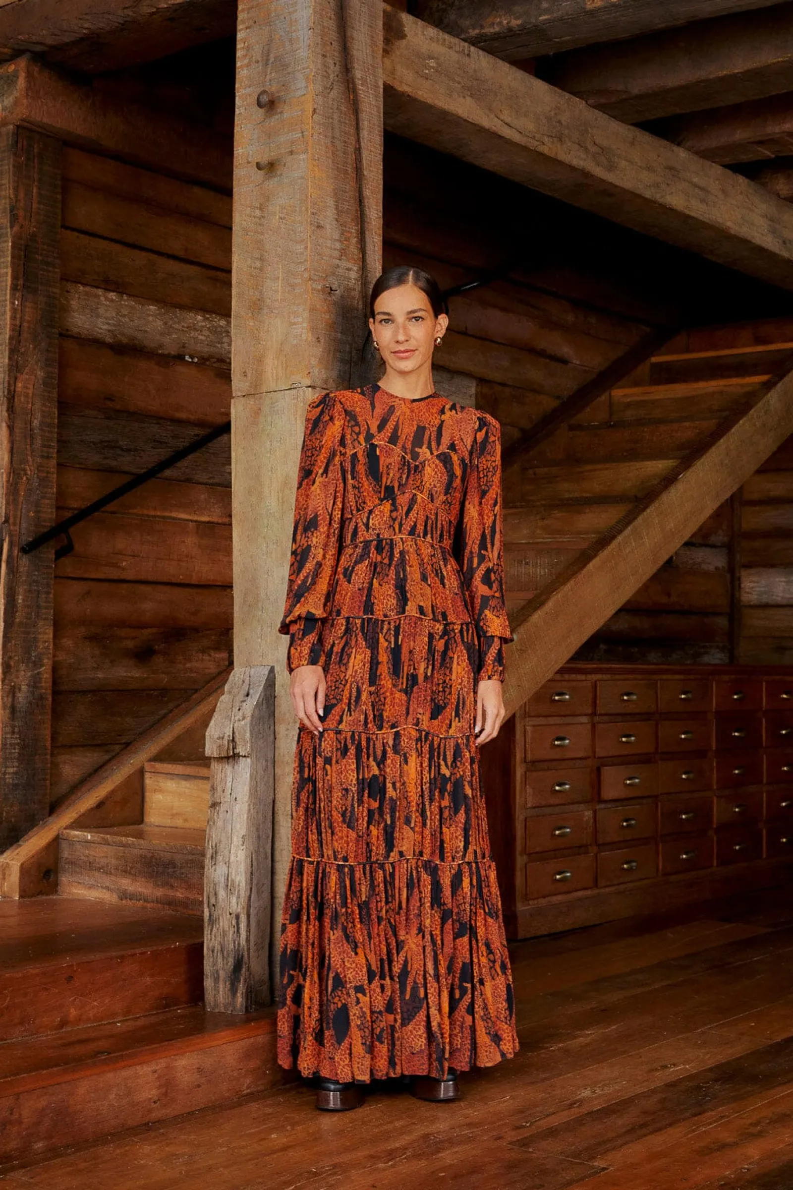  BLACK GIRAFFES PUFF SLEEVE MAXI DRESS