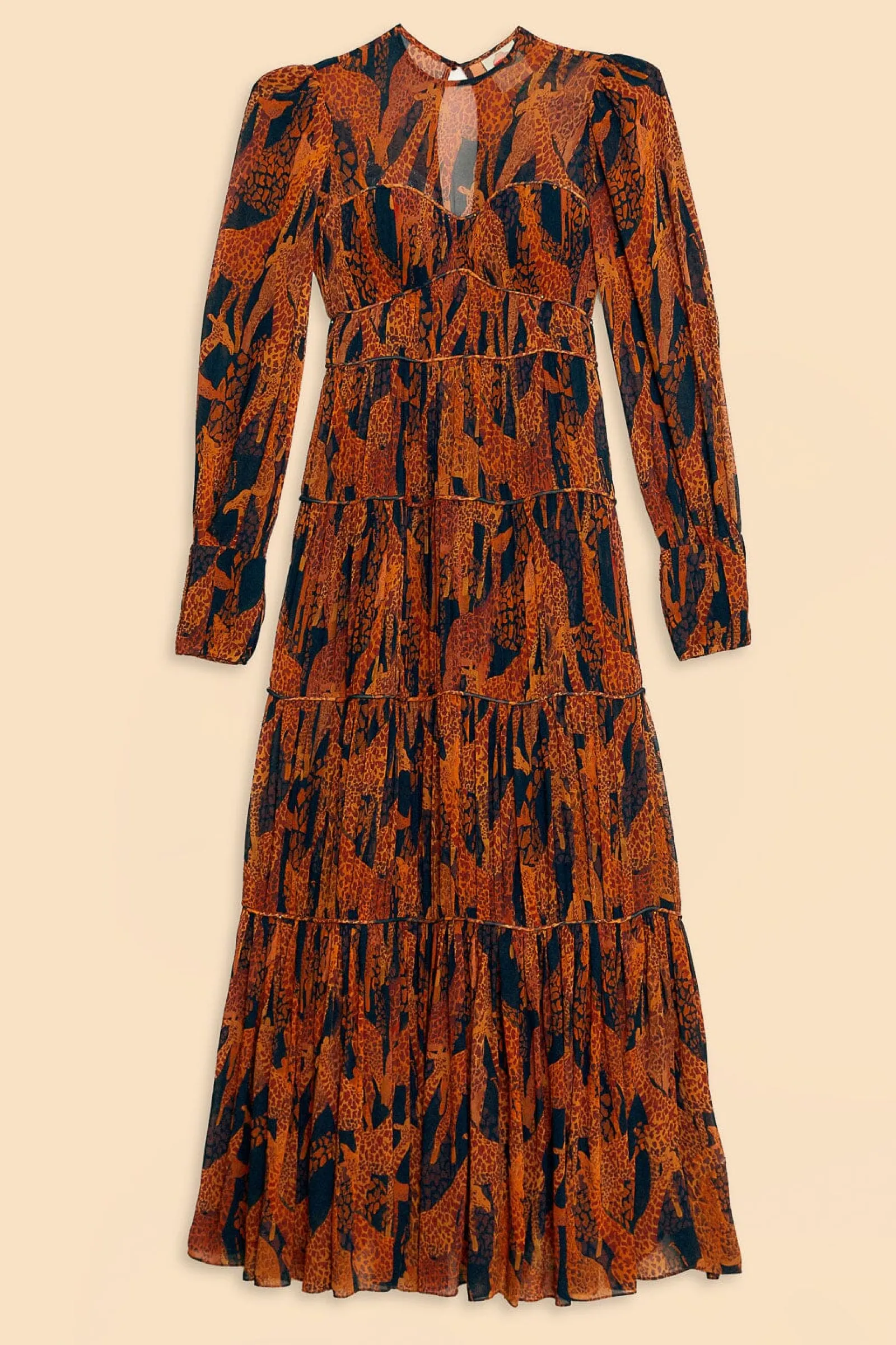 BLACK GIRAFFES PUFF SLEEVE MAXI DRESS