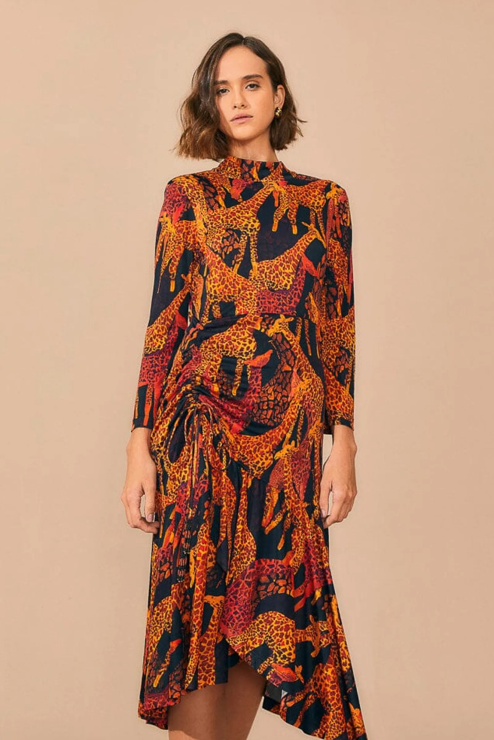 BLACK GIRAFFES SLIT MIDI DRESS