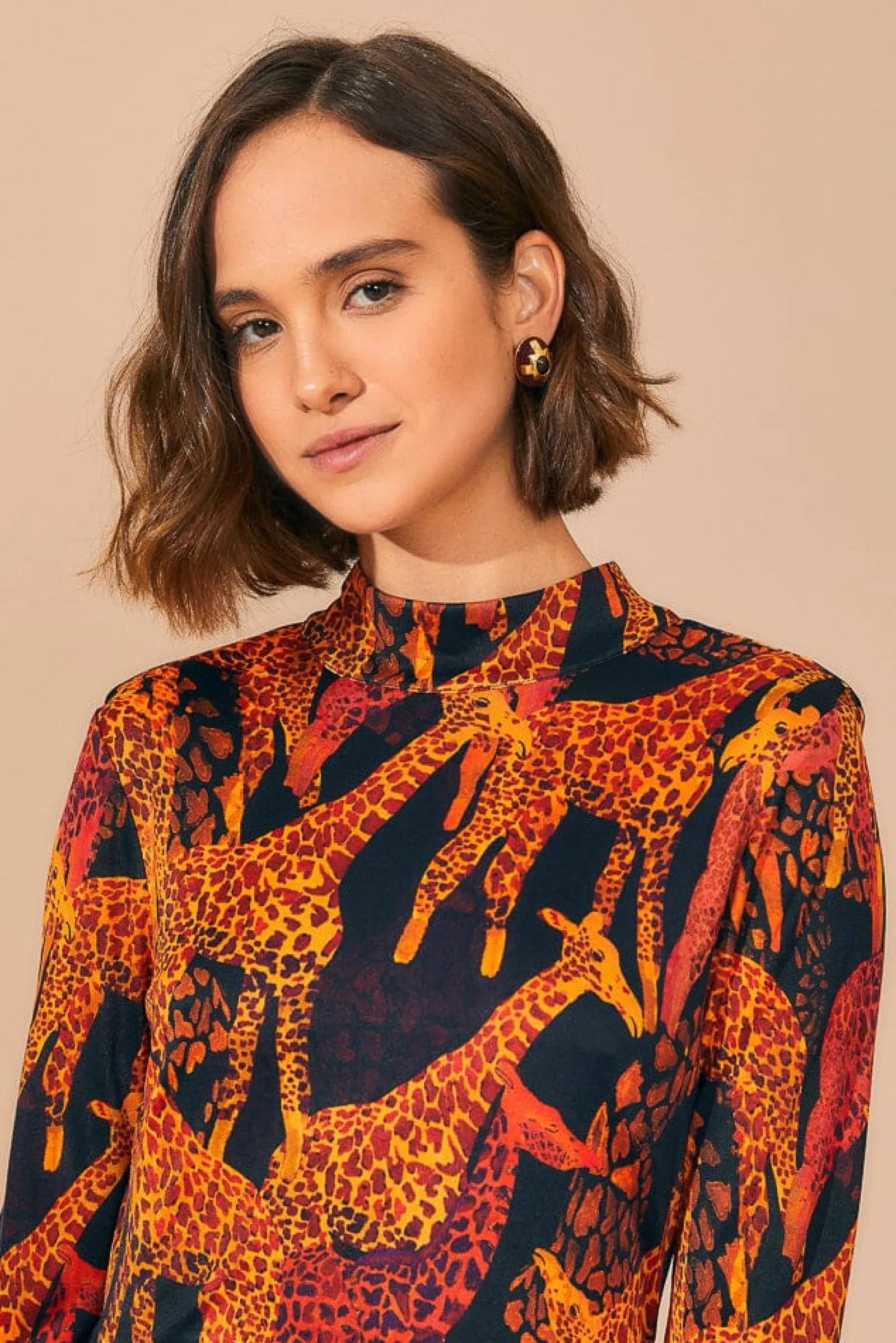 BLACK GIRAFFES SLIT MIDI DRESS