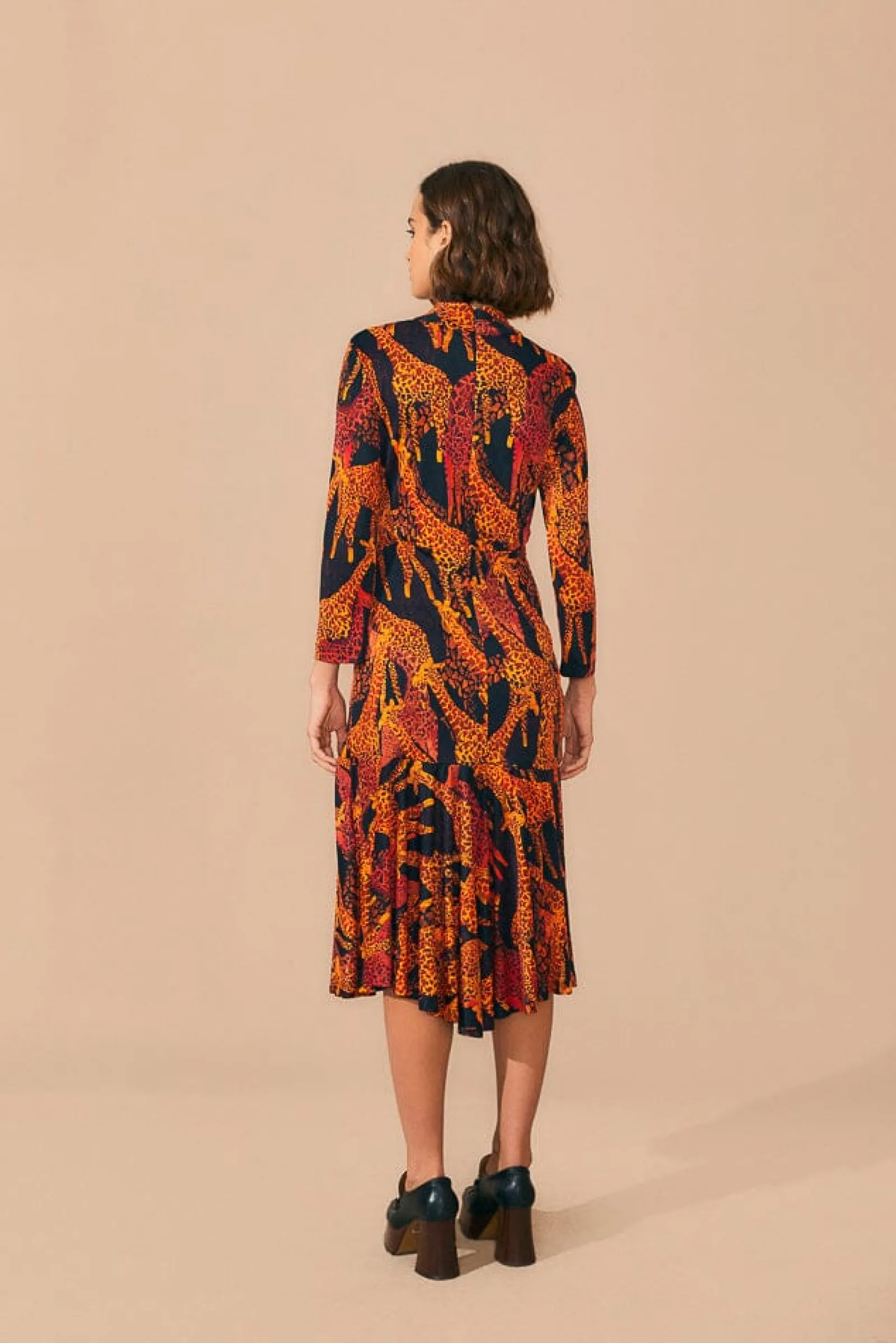 BLACK GIRAFFES SLIT MIDI DRESS