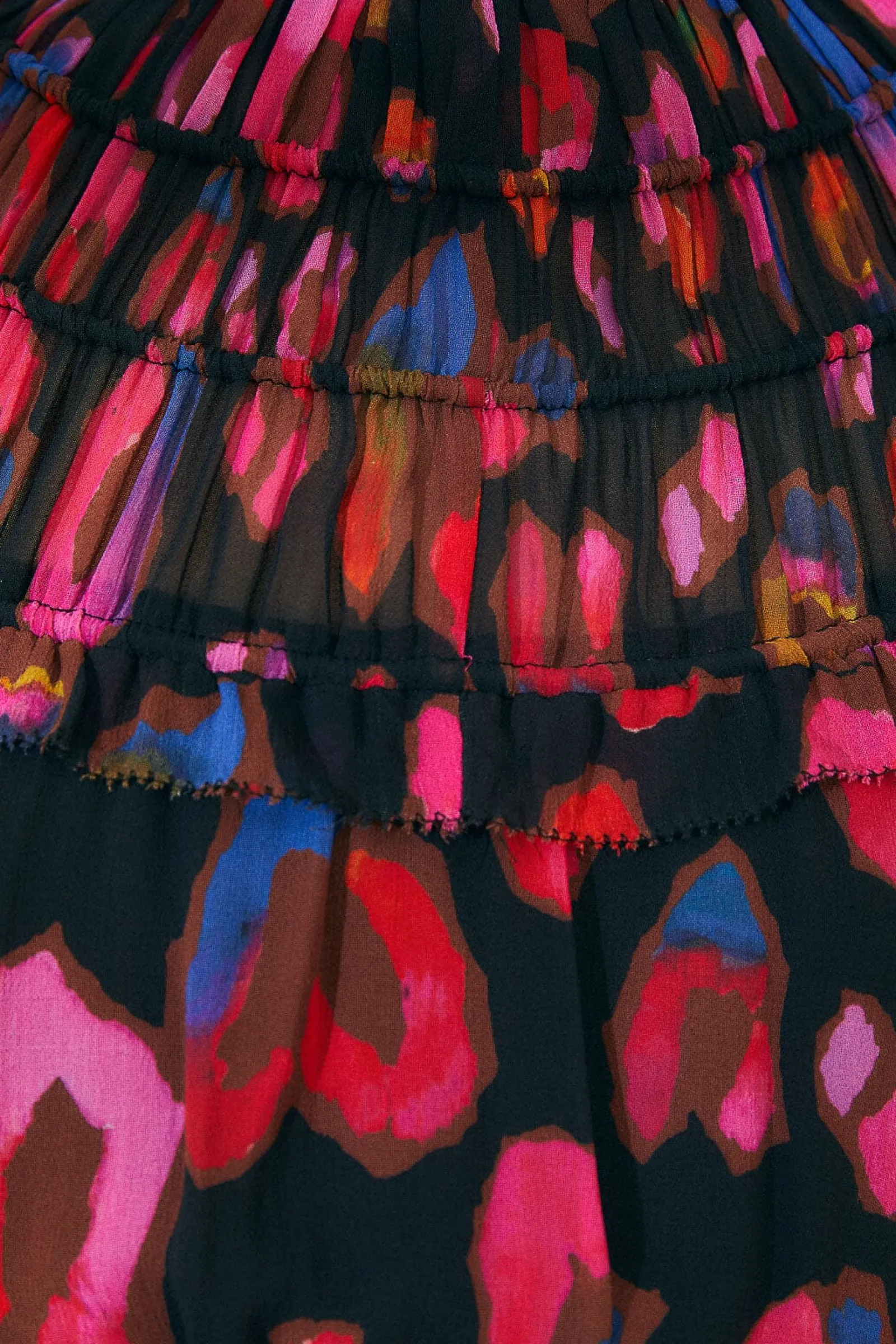 BLACK IRIDESCENT LEOPARDS RUFFLE MINI DRESS