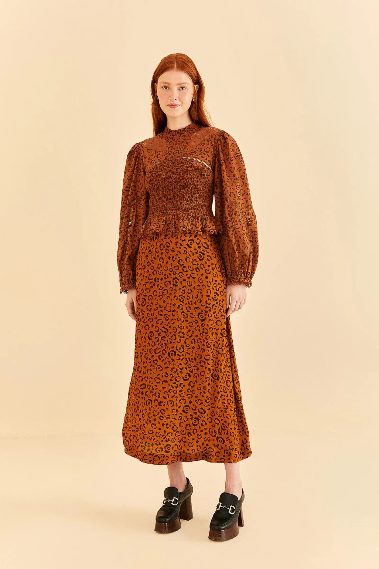  BLACK LEOPARDS TEXTURE MIDI SKIRT