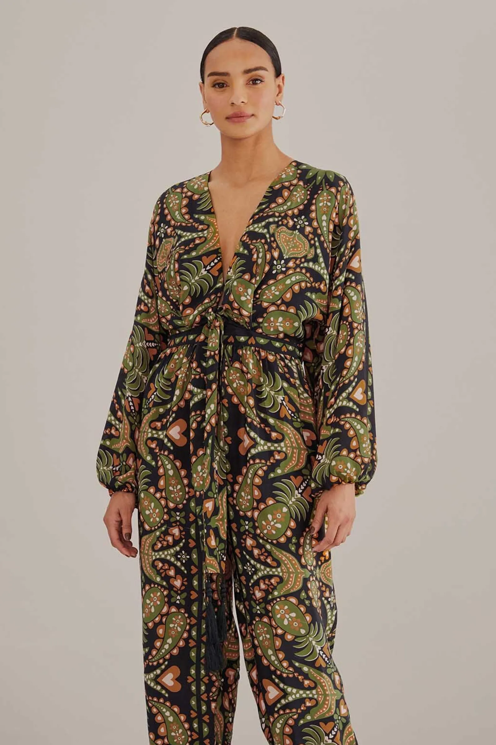 BLACK MARTINA SCARF V NECK JUMPSUIT