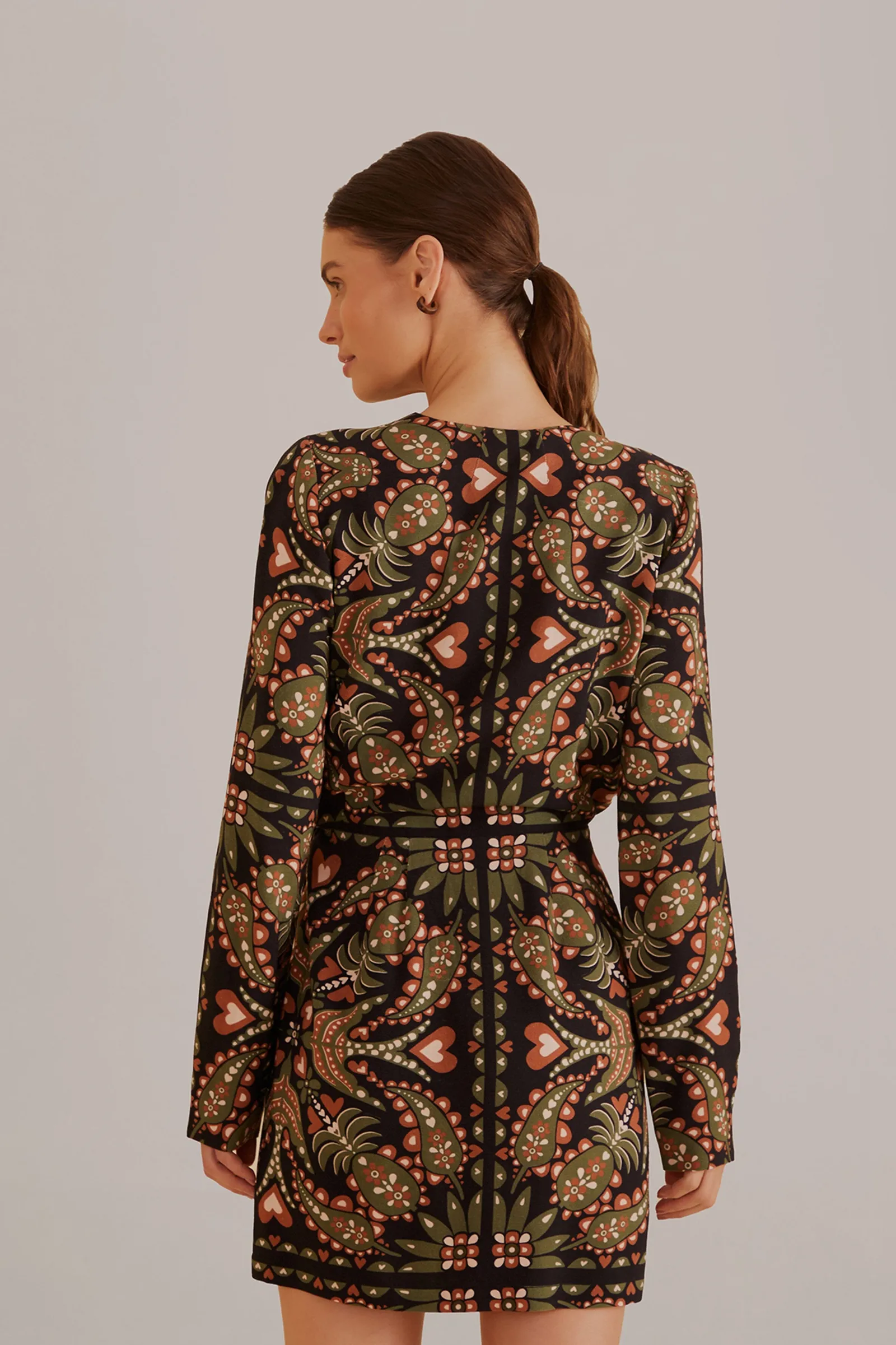 BLACK MARTINA SCARF LONG SLEEVE WRAP MINI DRESS