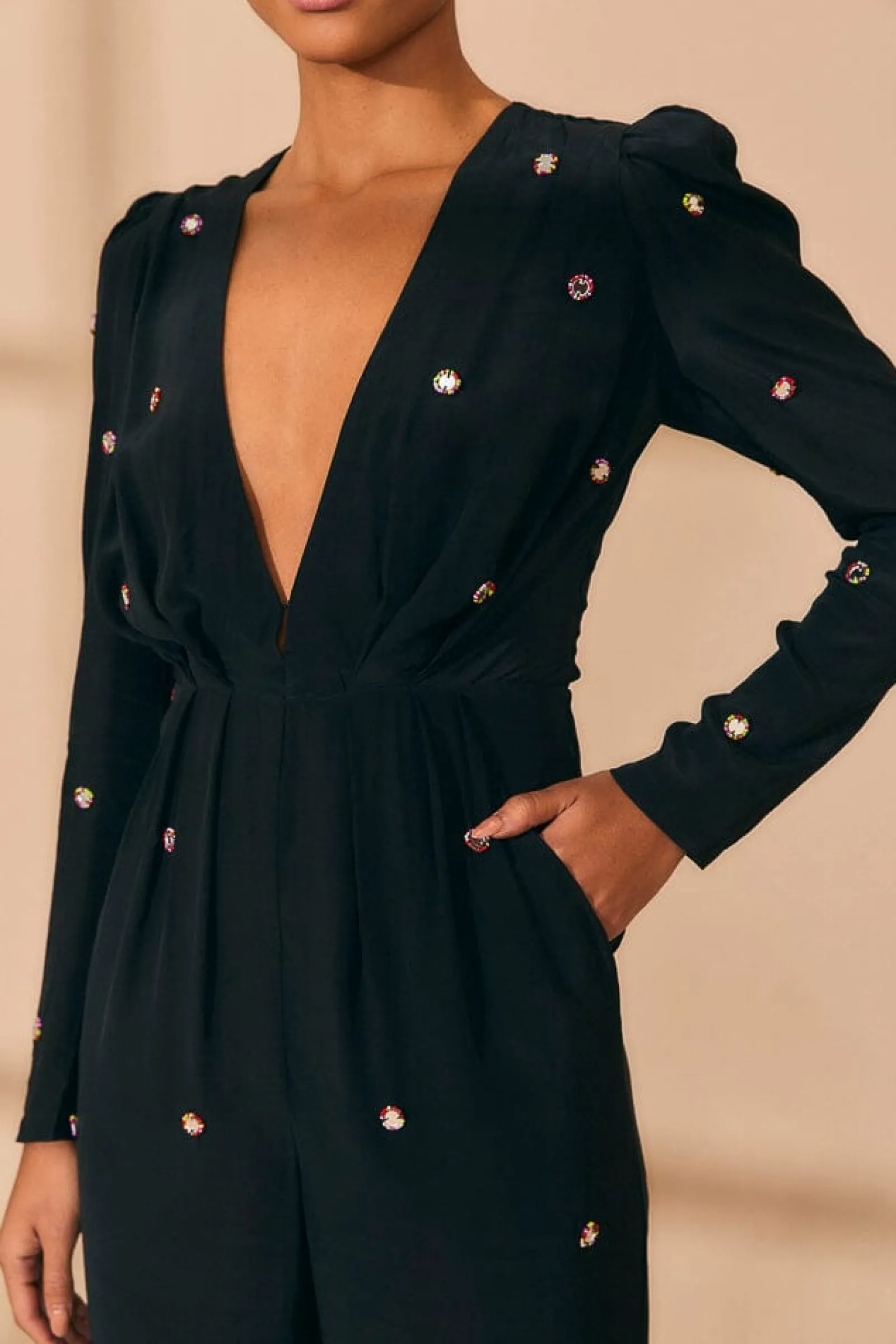 BLACK MIRROR EMBROIDERED JUMPSUIT