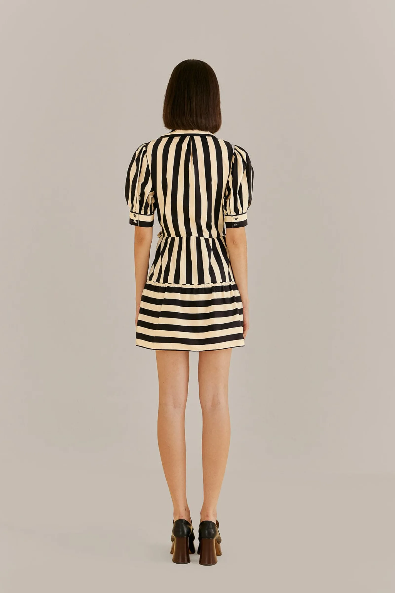 BLACK MIXED STRIPES SHORT SLEEVE MINI DRESS