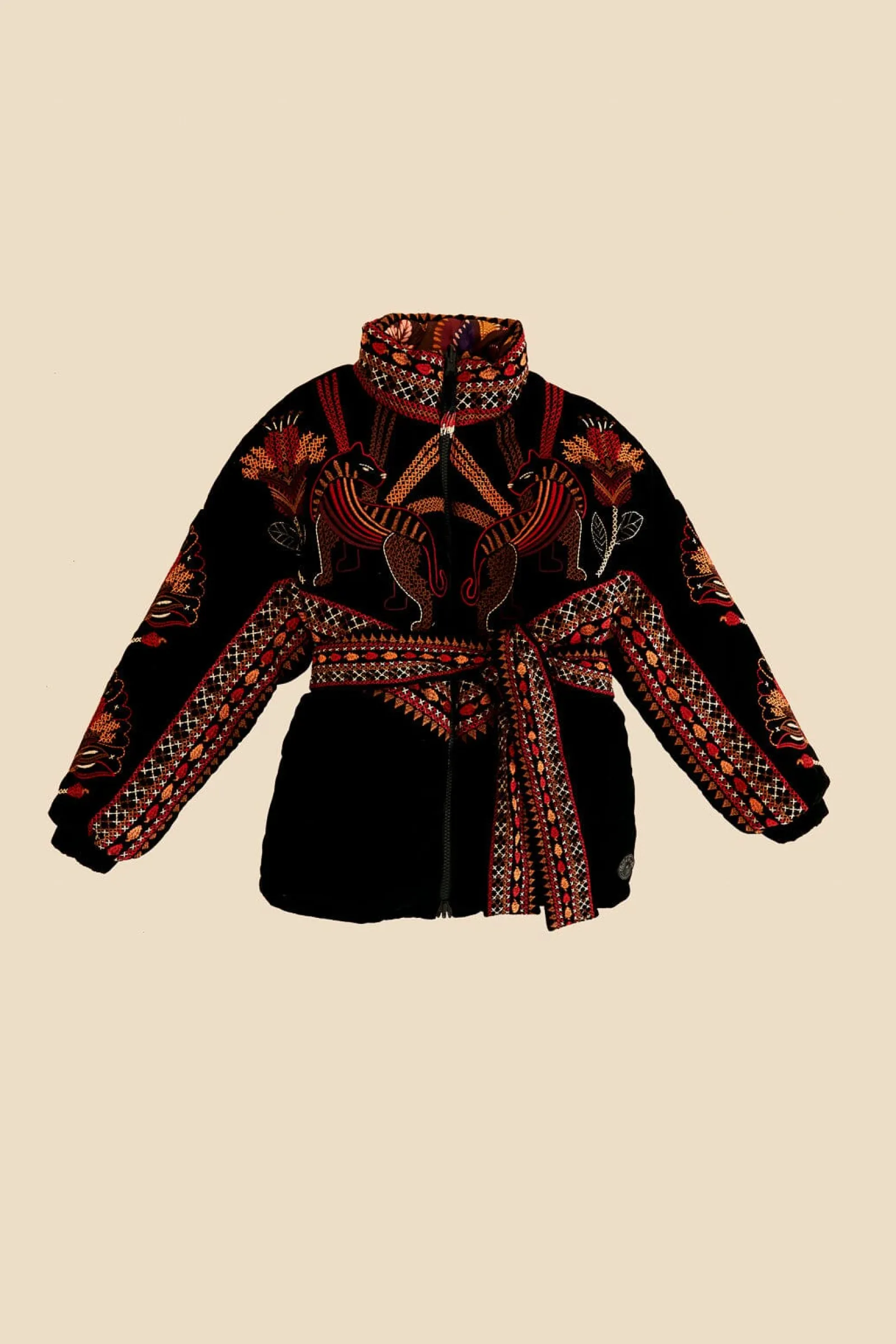 BLACK NATURE BEAUTY EMBROIDERED PUFFER JACKET