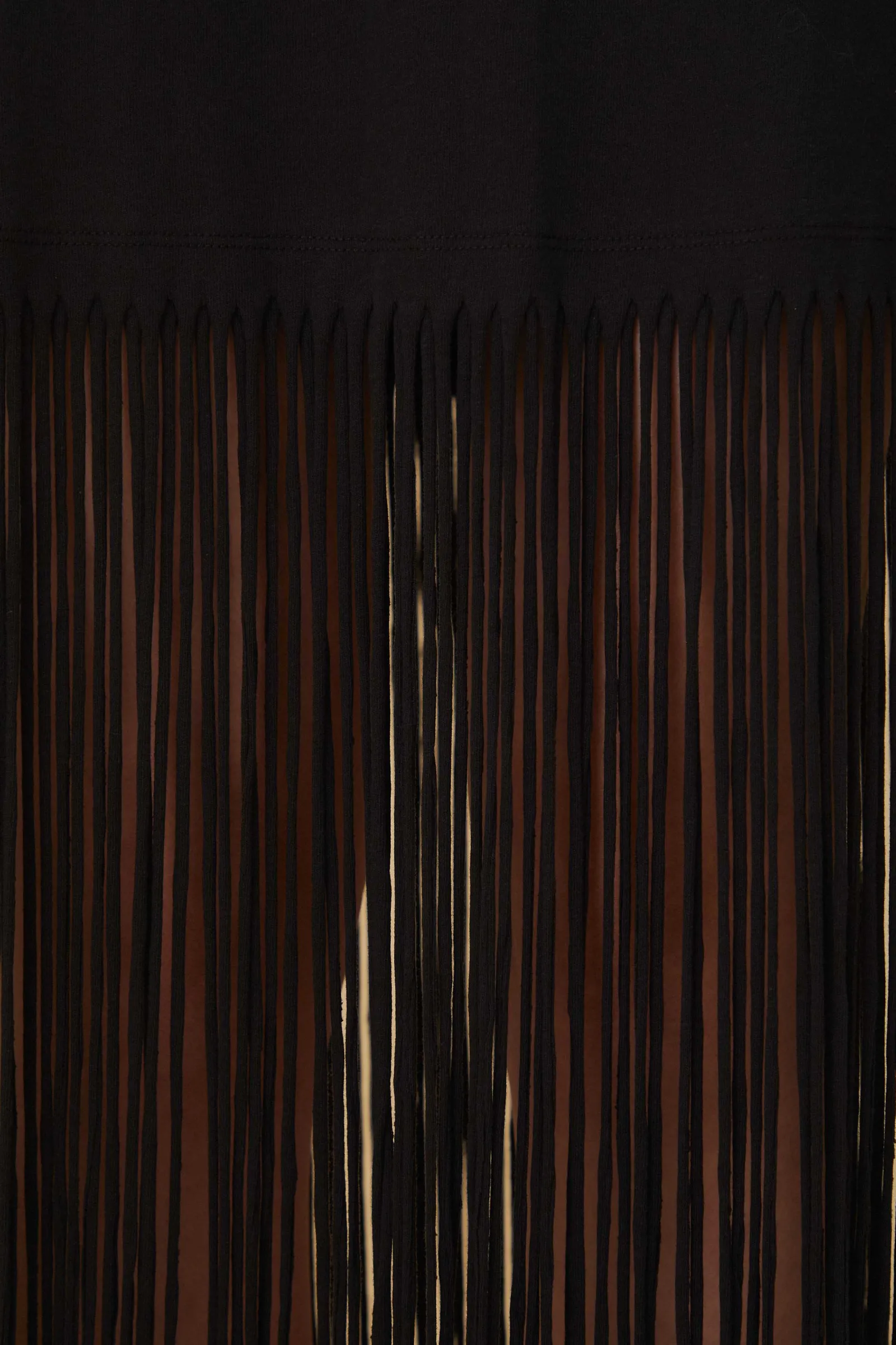 BLACK ORGANIC COTTON FRINGE MIDI SKIRT