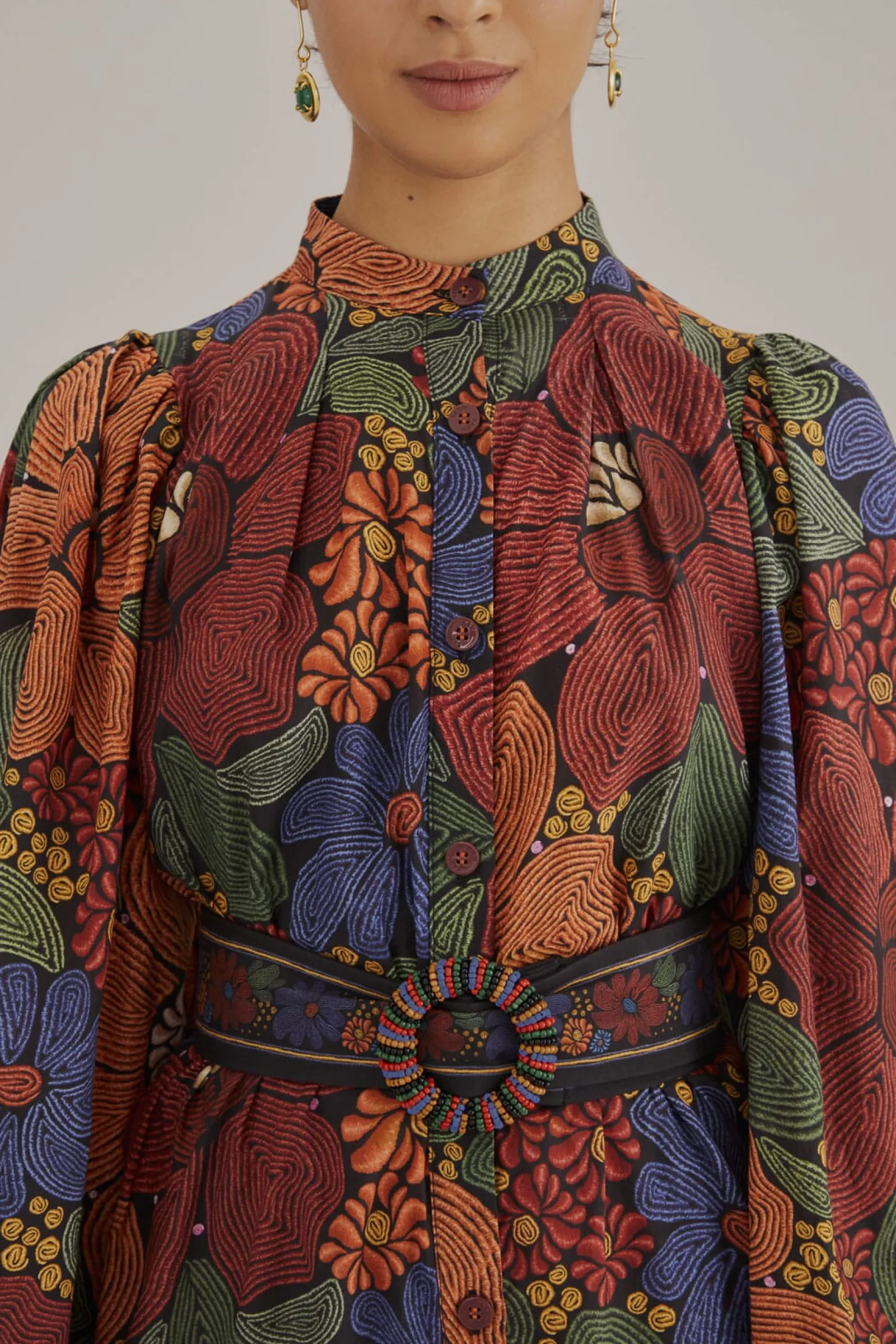 BLACK STITCHED FLOWERS LONG SLEEVE MINI DRESS