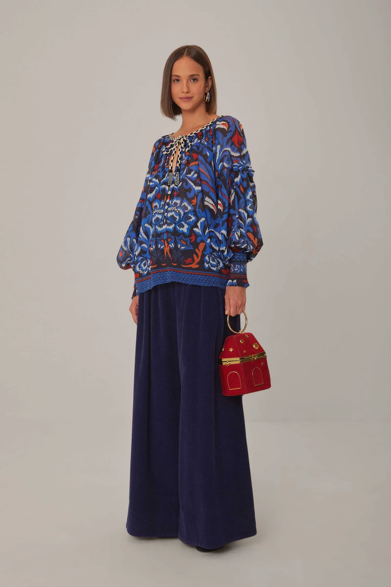 BLACK TOUCANS SCARF BLOUSE