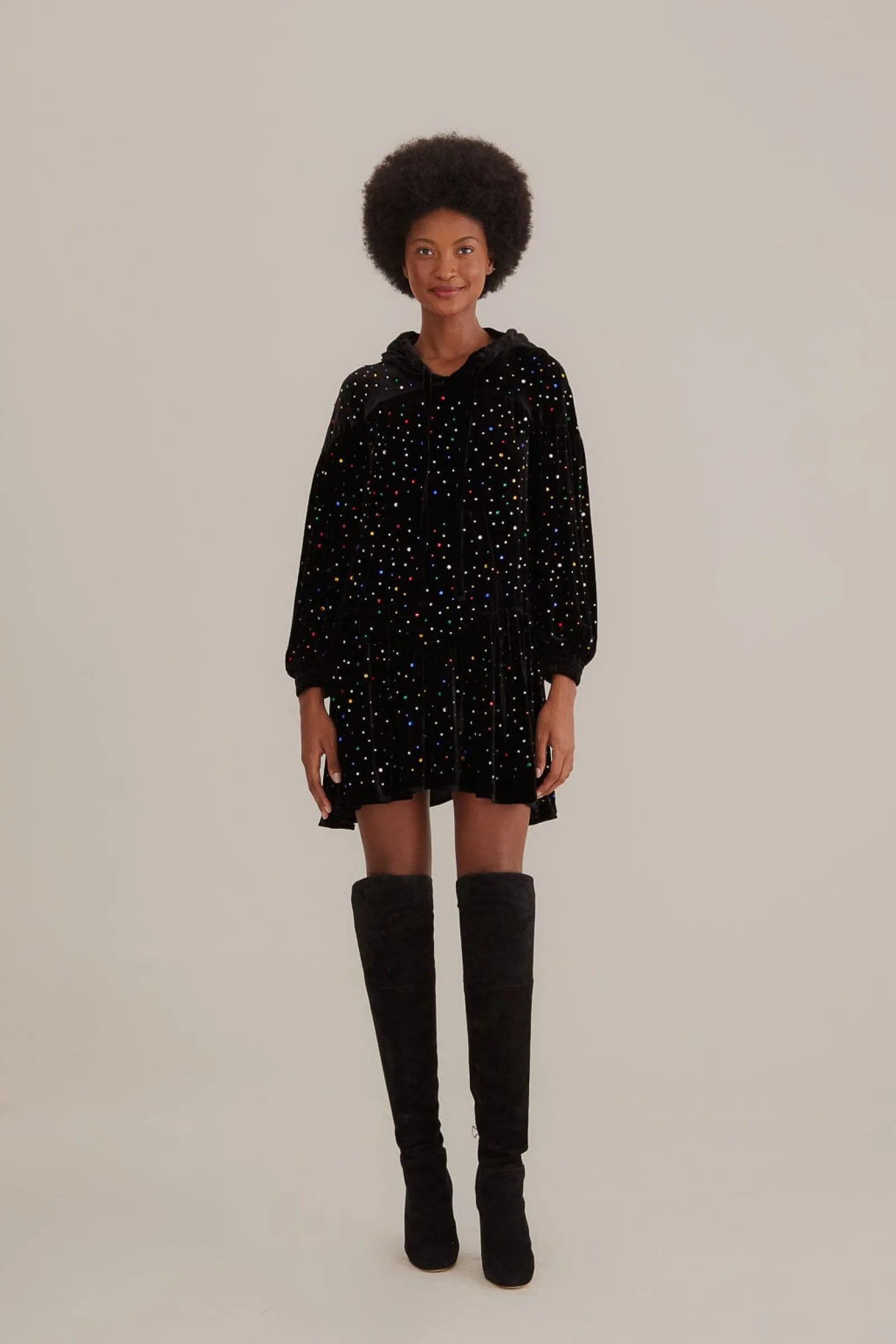 BLACK VELVET LONG SLEEVE MINI DRESS