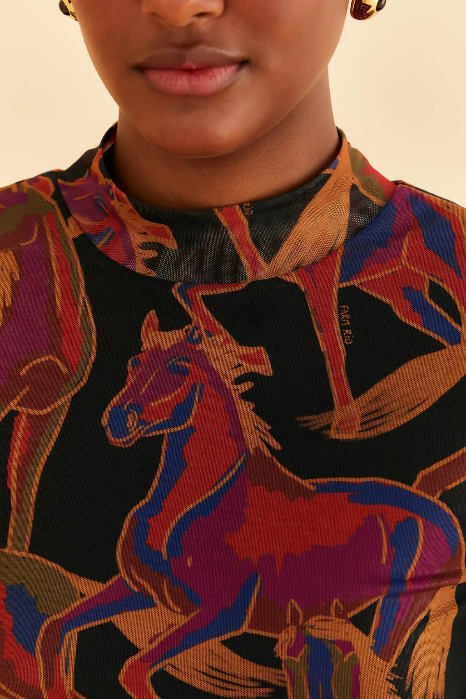 BLACK WILD HORSES TULLE BLOUSE