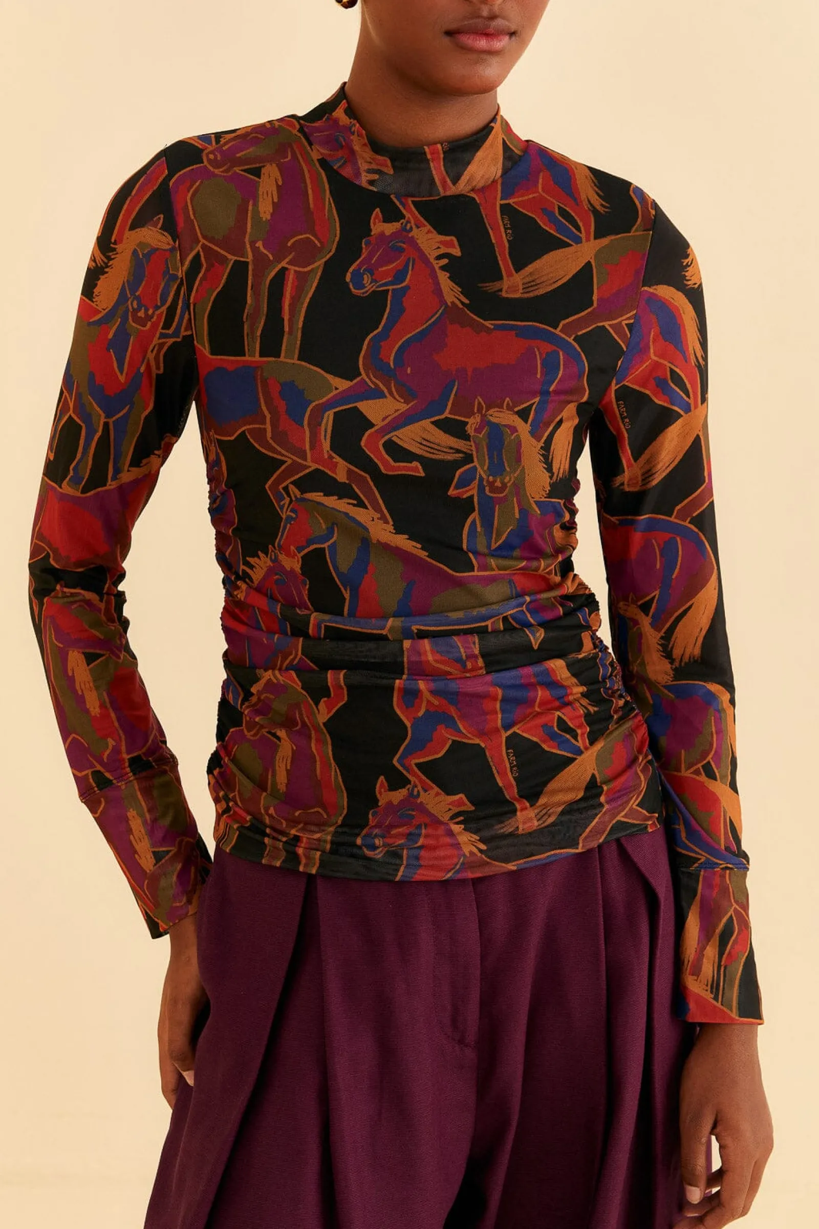 BLACK WILD HORSES TULLE BLOUSE