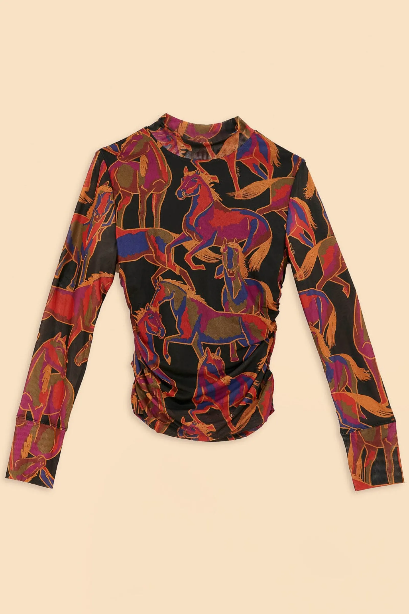 BLACK WILD HORSES TULLE BLOUSE