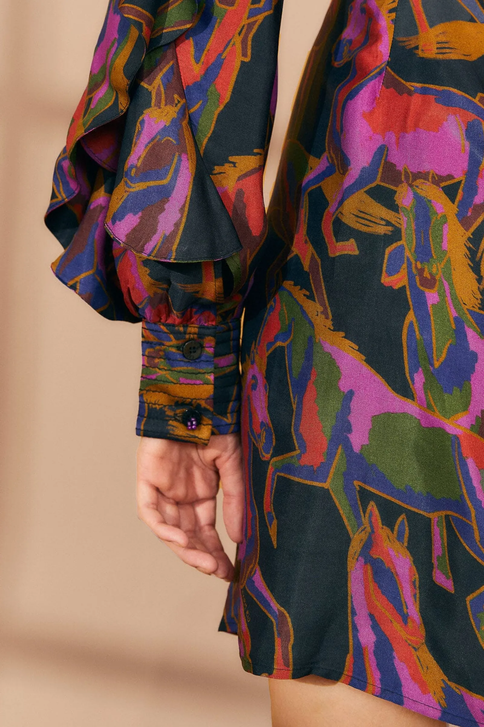 BLACK WILD HORSES BACKLESS MINI DRESS