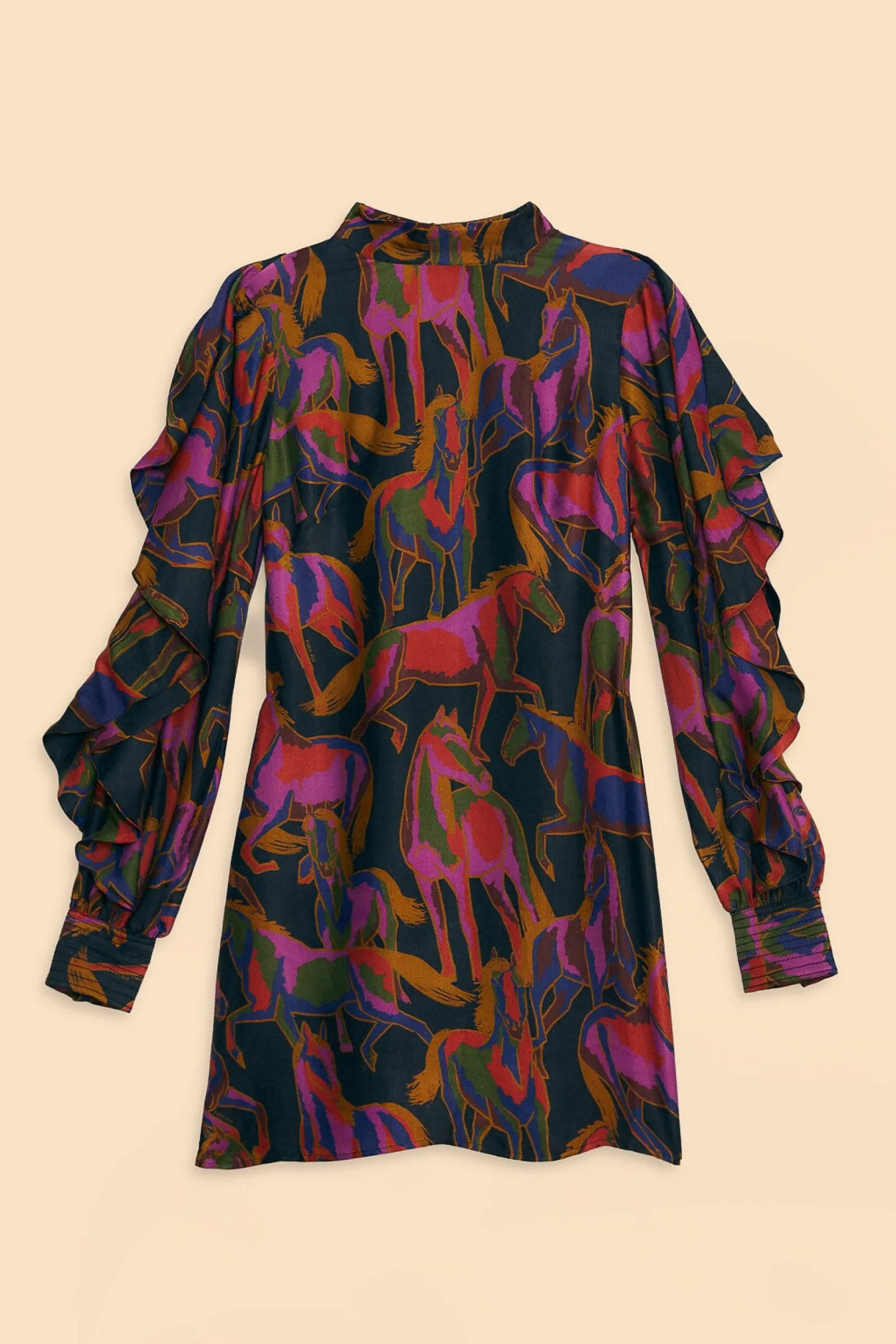 BLACK WILD HORSES BACKLESS MINI DRESS