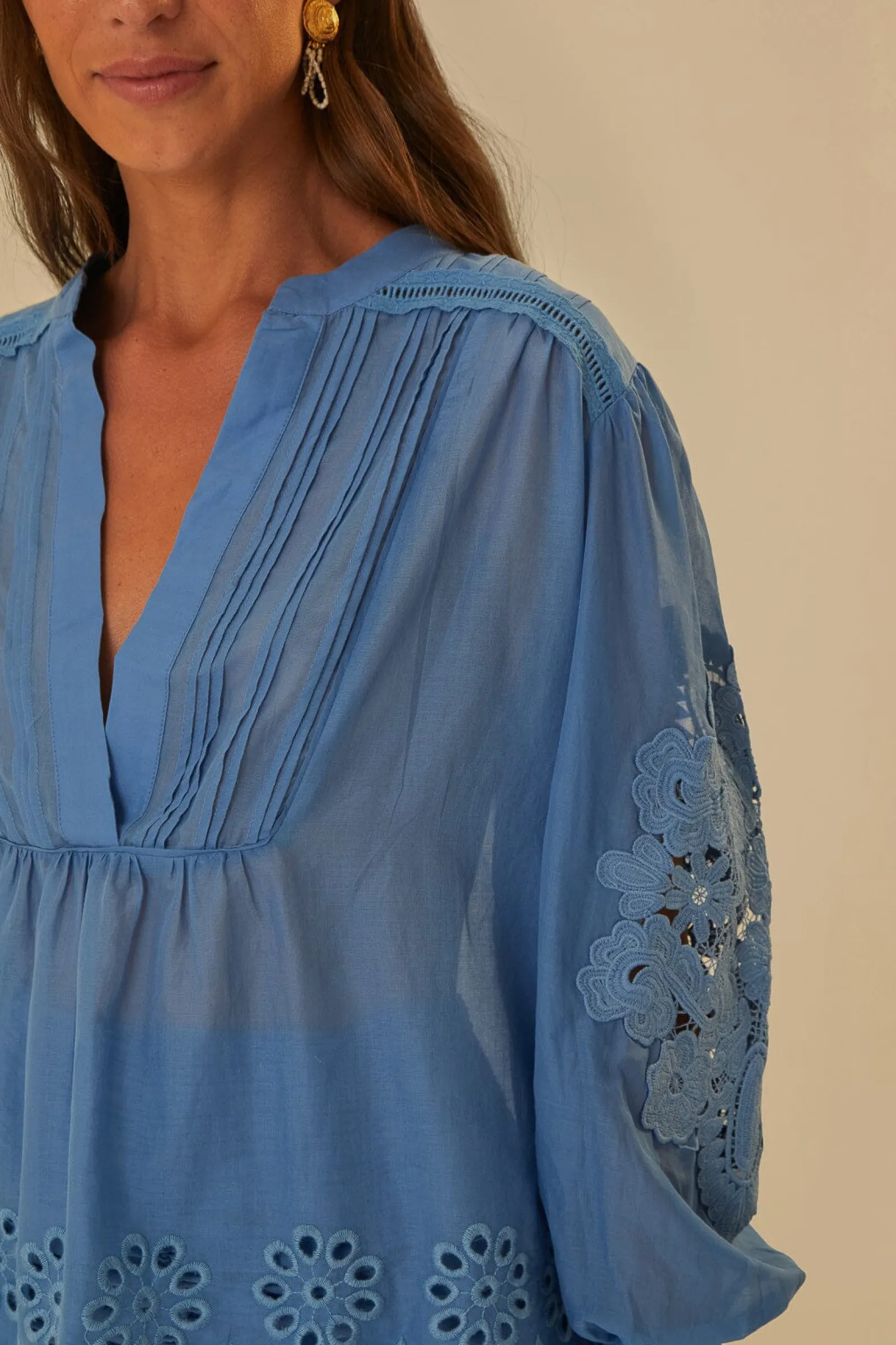 BLUE LONG SLEEVE ORGANIC COTTON BLOUSE