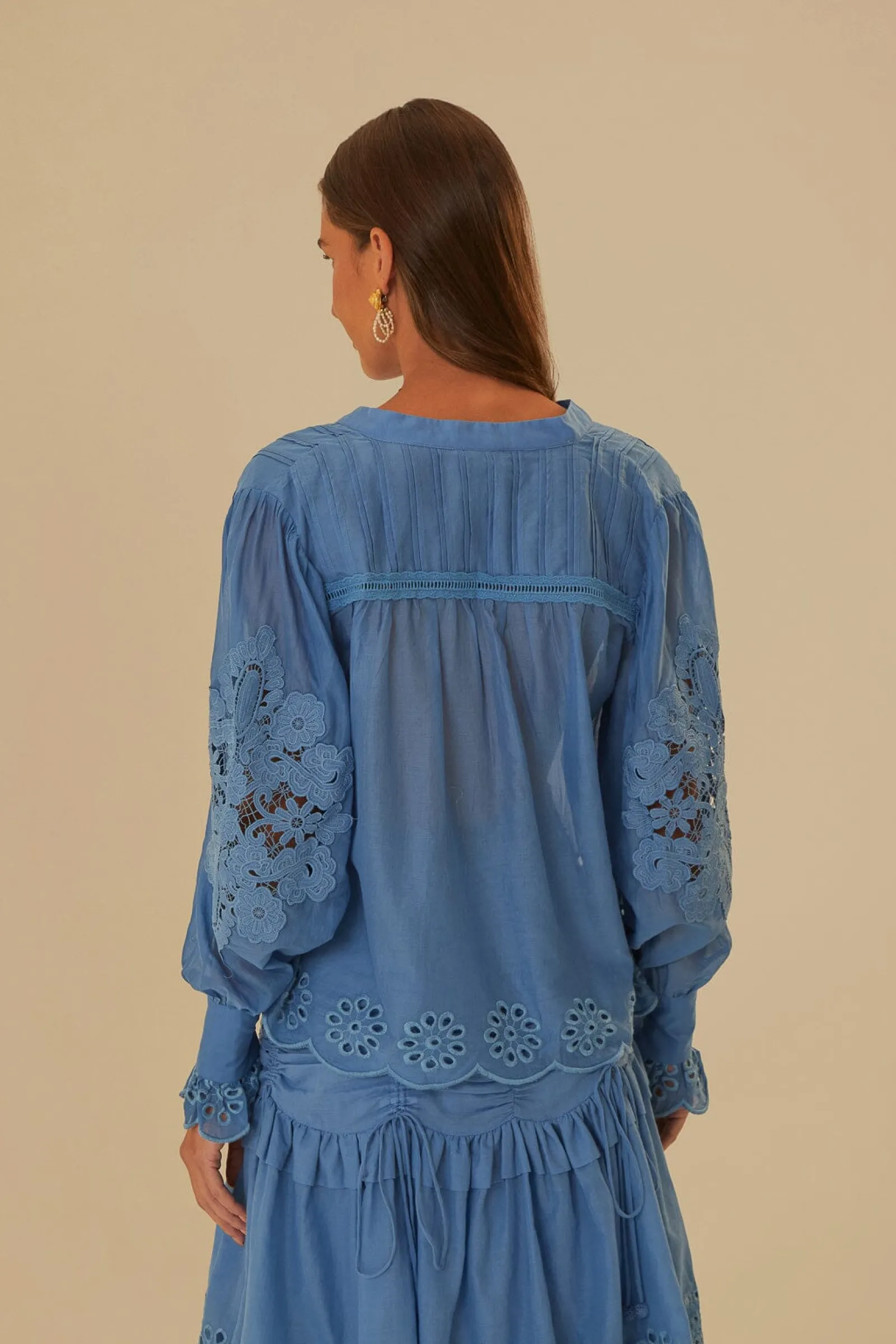 BLUE LONG SLEEVE ORGANIC COTTON BLOUSE