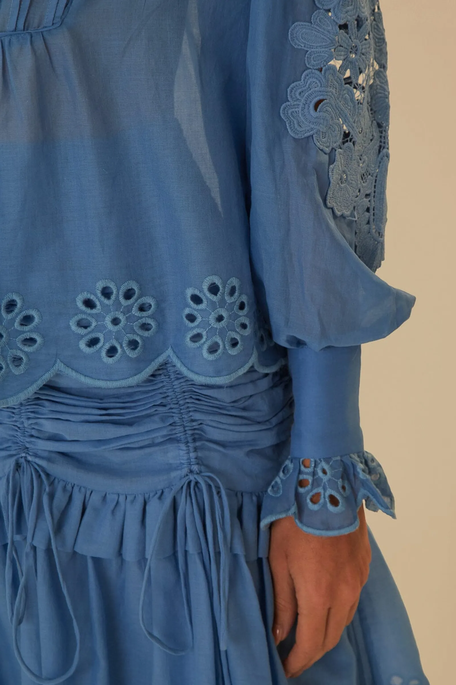 BLUE LONG SLEEVE ORGANIC COTTON BLOUSE