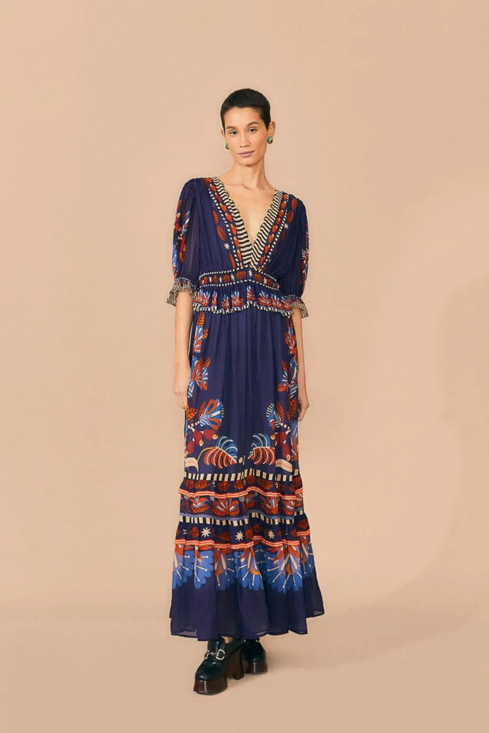  BLUE NATURE BEAUTY SHORT SLEEVE MAXI DRESS