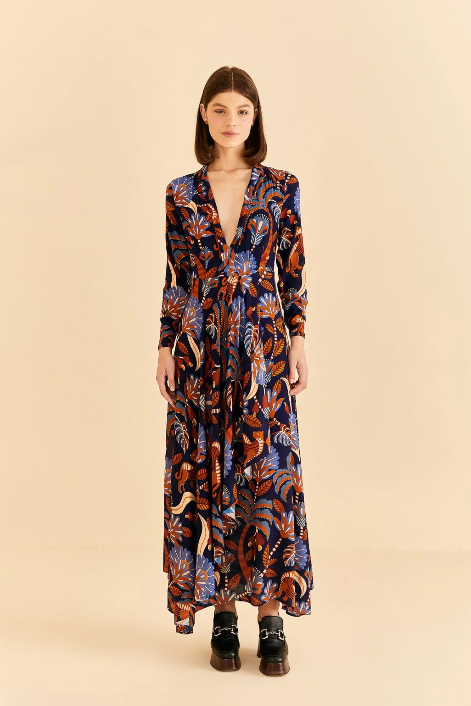  BLUE NATURE BEAUTY LONG SLEEVE MAXI DRESS