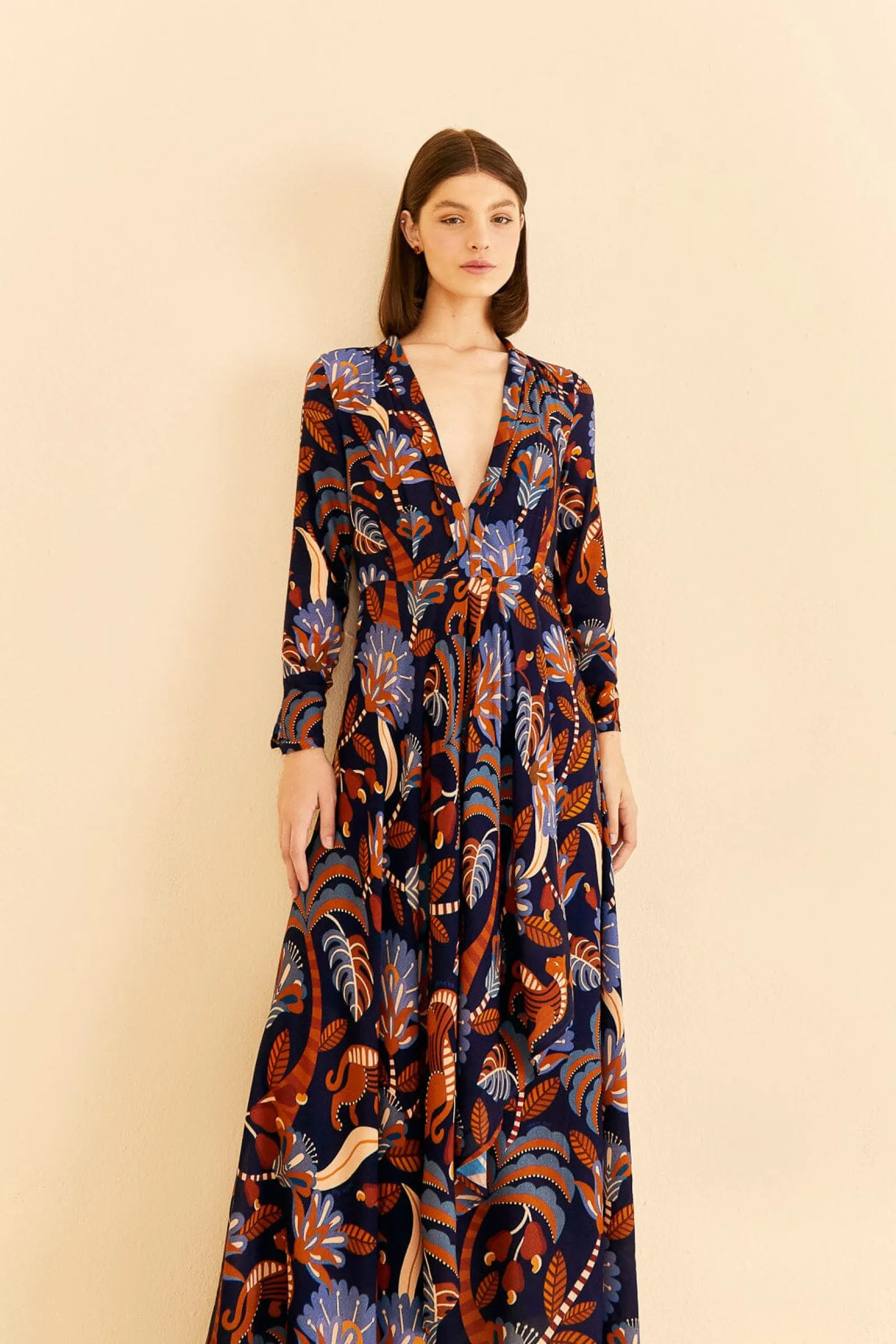 BLUE NATURE BEAUTY LONG SLEEVE MAXI DRESS