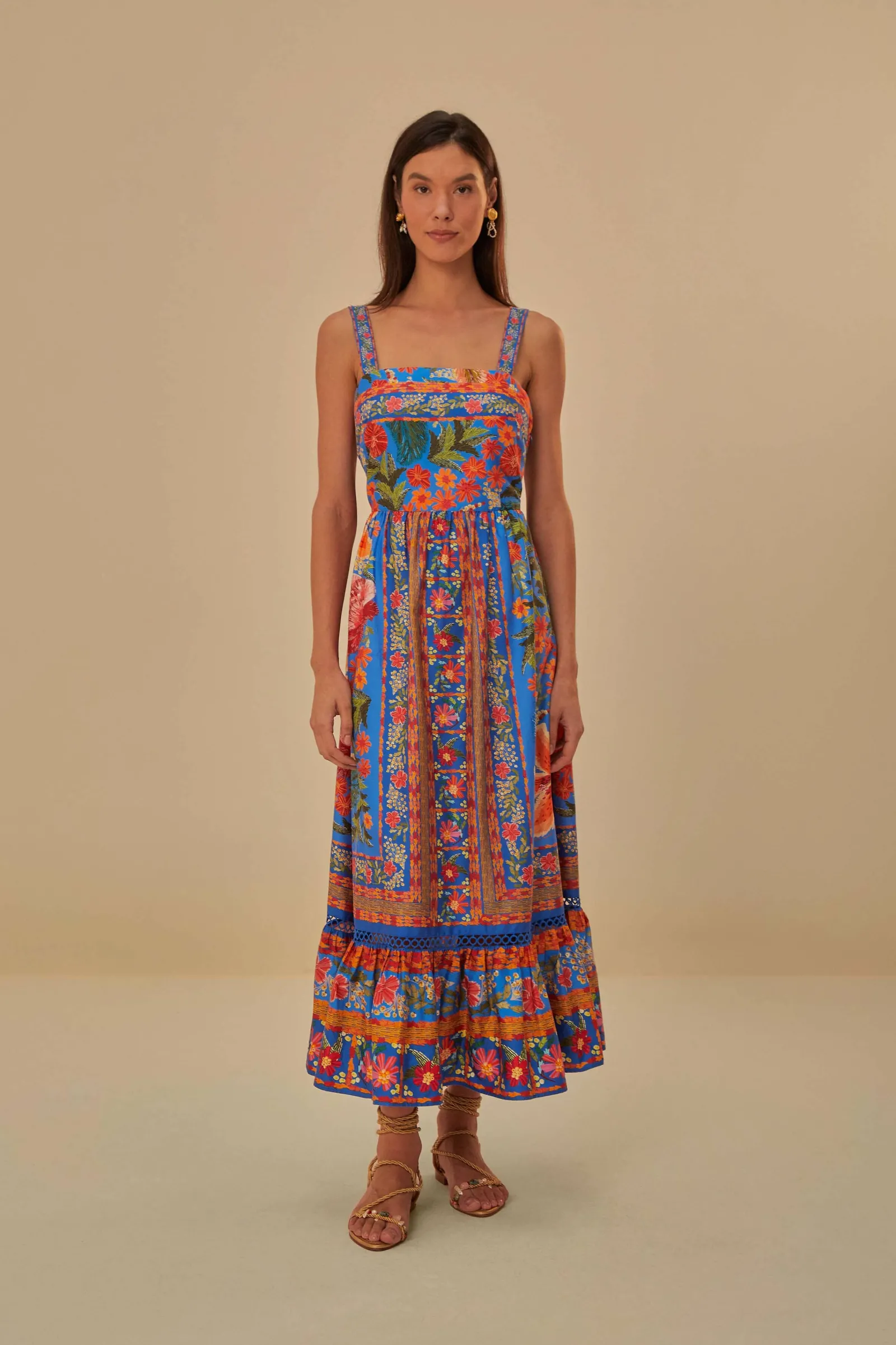 BLUE STITCHED GARDEN MAXI DRESS