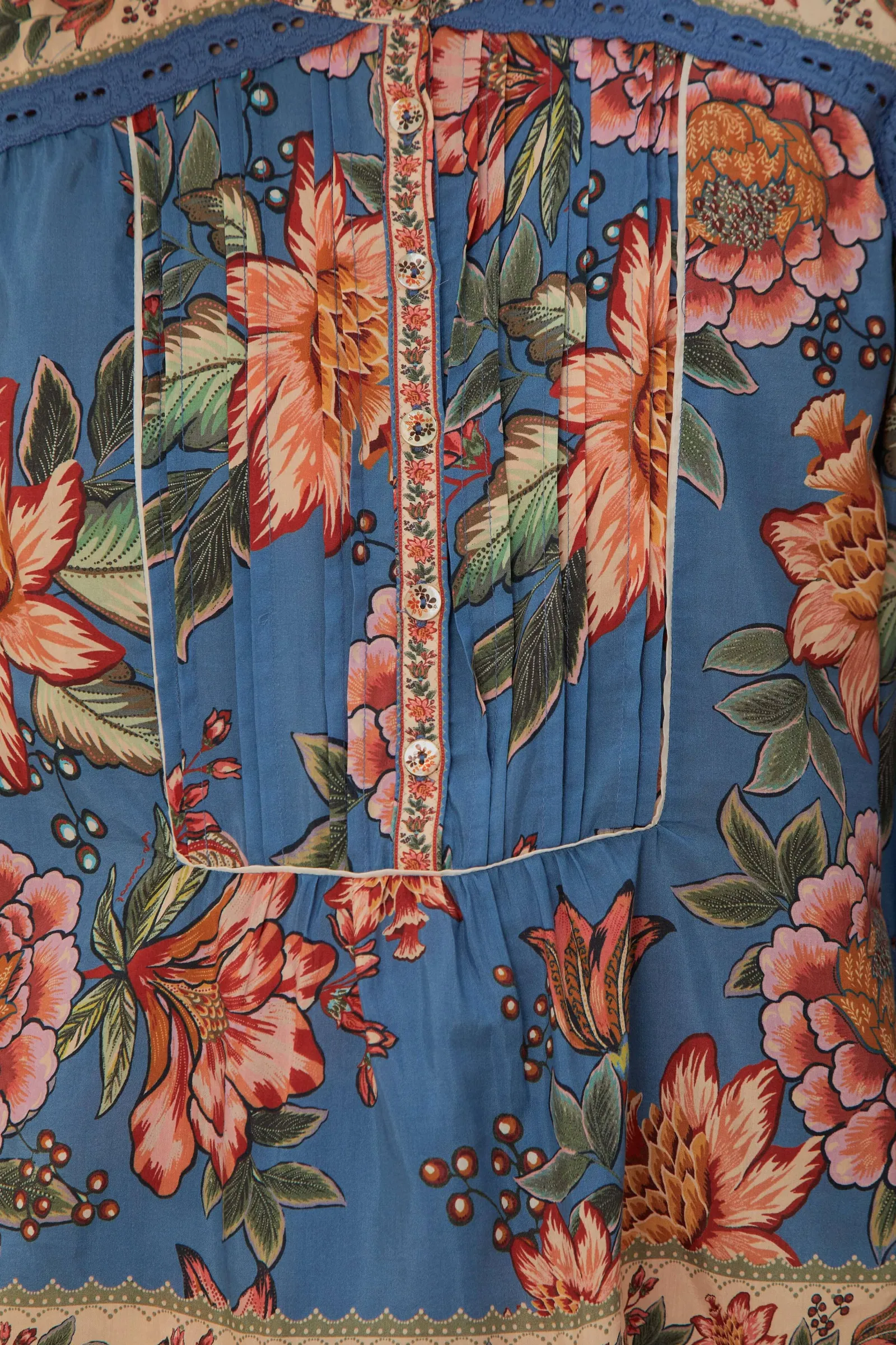 BLUE WONDERFUL BOUQUET LONG SLEEVE BLOUSE