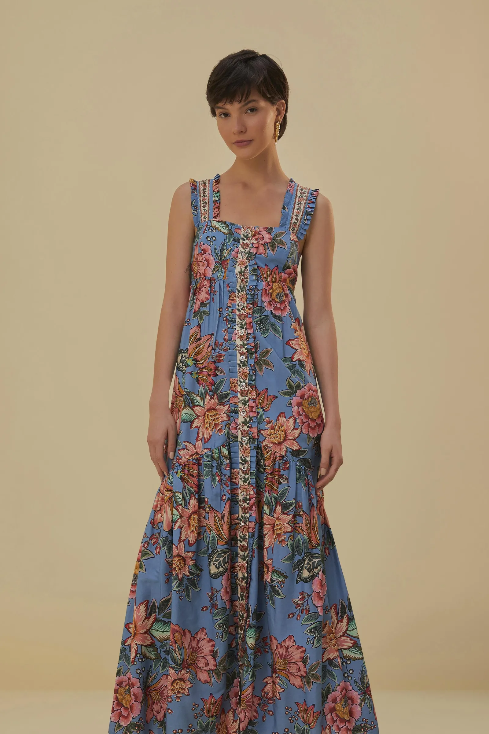 BLUE WONDERFUL BOUQUET SLEEVELESS MAXI DRESS