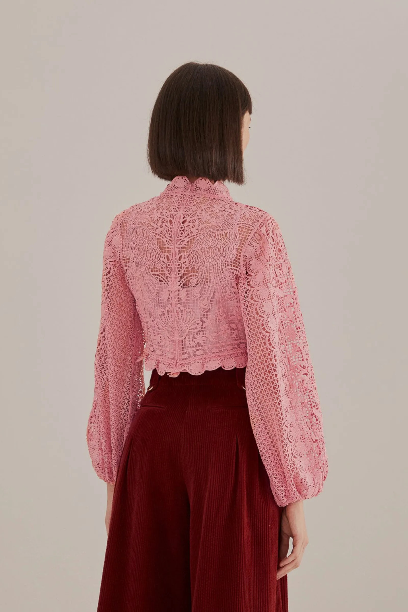 BLUSH PINK GUIPURE LONG SLEEVE BLOUSE