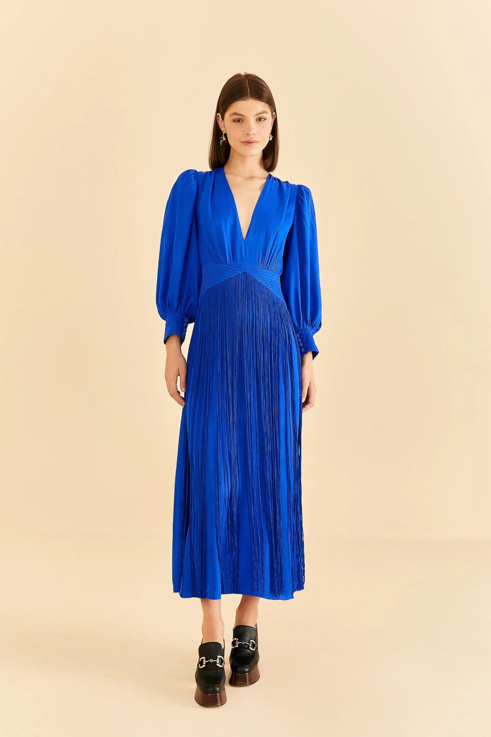  BRIGHT BLUE FRINGES MAXI DRESS