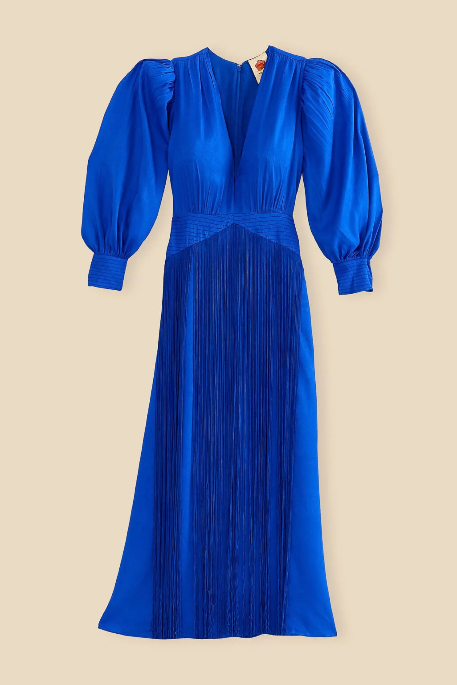 BRIGHT BLUE FRINGES MAXI DRESS