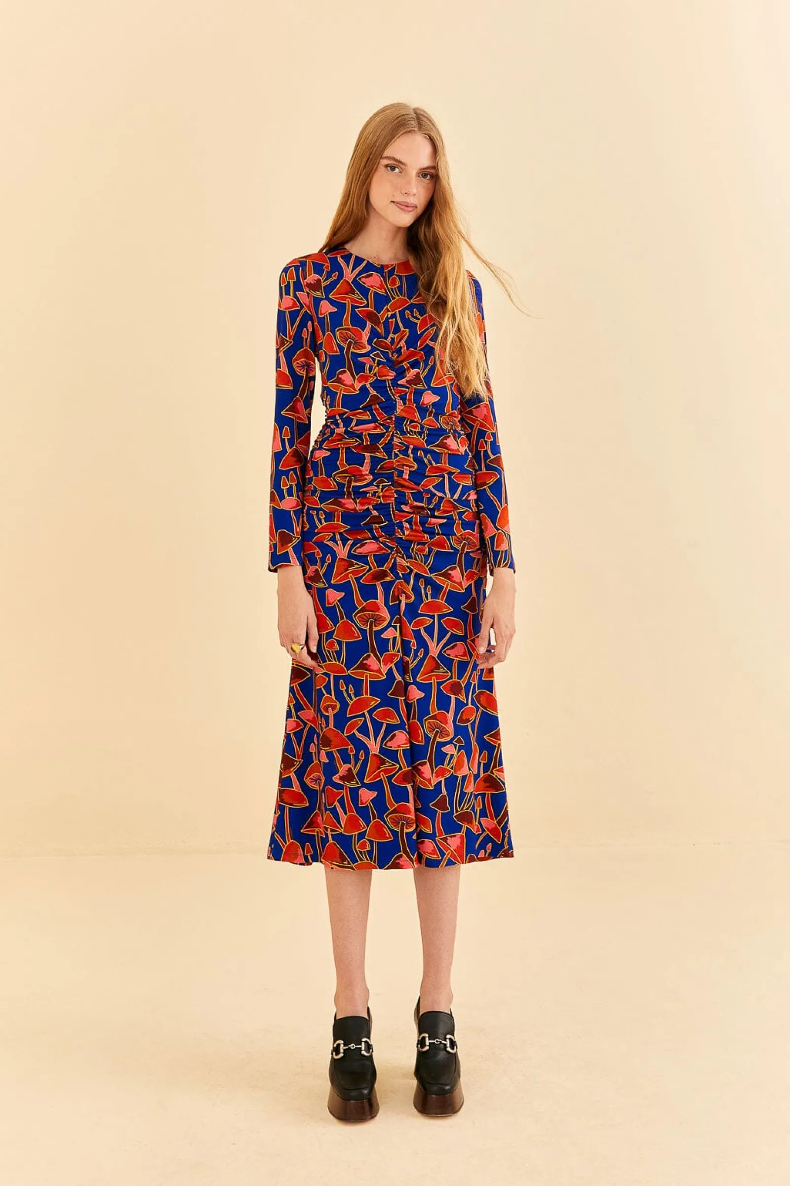  BRIGHT BLUE MUSHROOM SKETCH LENZING™ ECOVERO™ VISCOSE MIDI DRESS