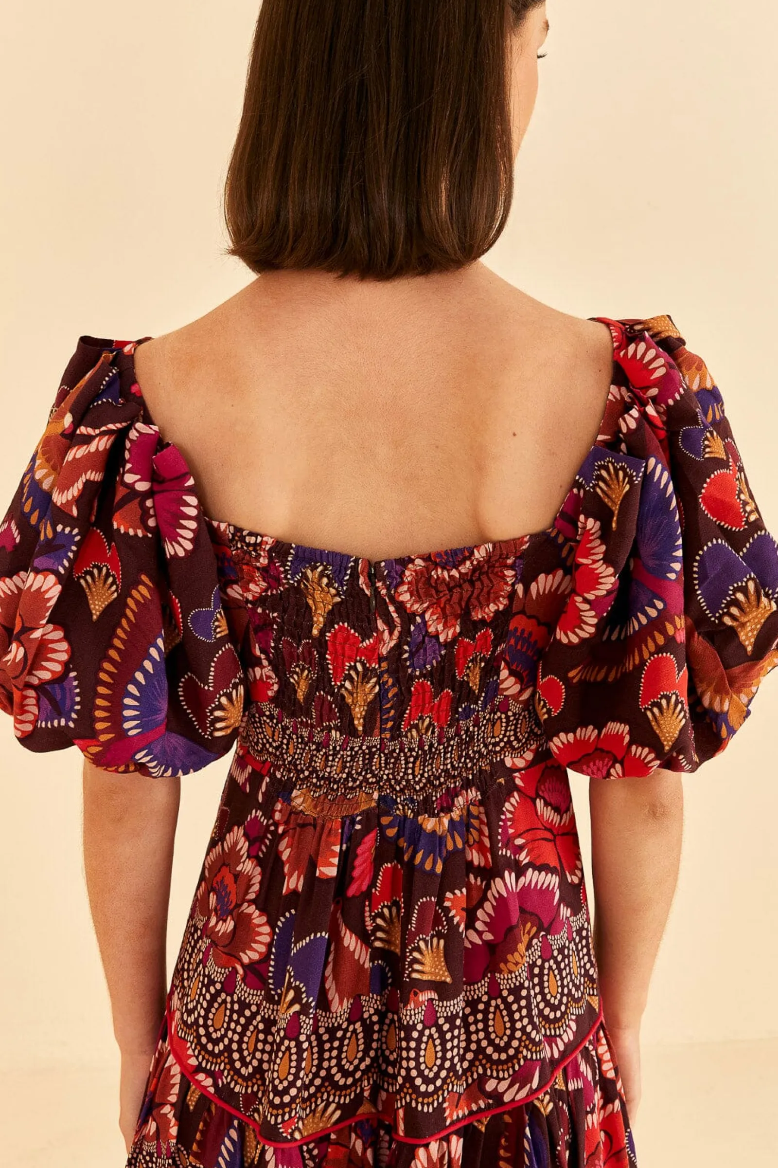 BROWN BRIGHT FLORA SHORT SLEEVE MIDI DRESS