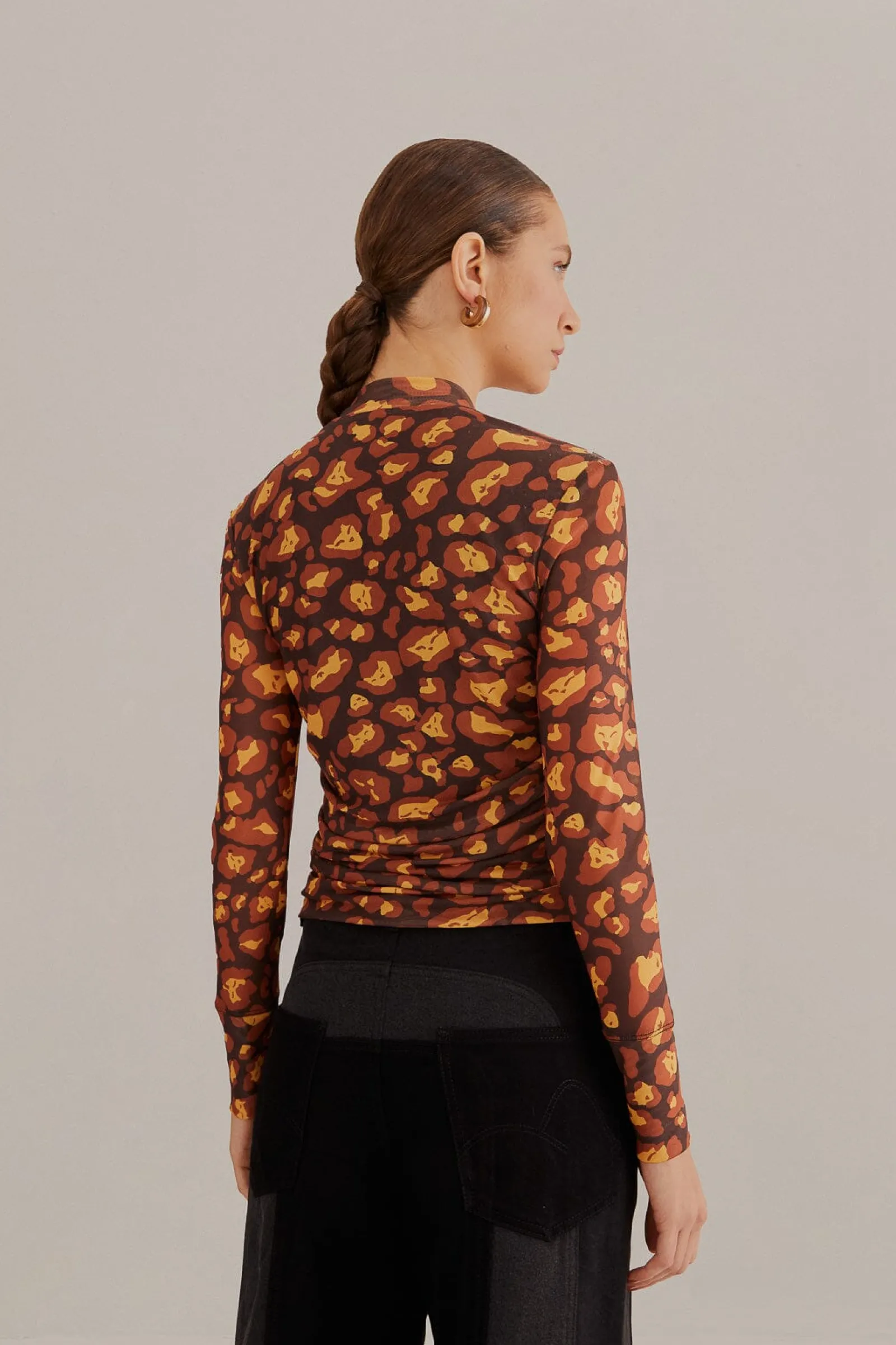 BROWN LEOPARD DESIRE TULLE BLOUSE