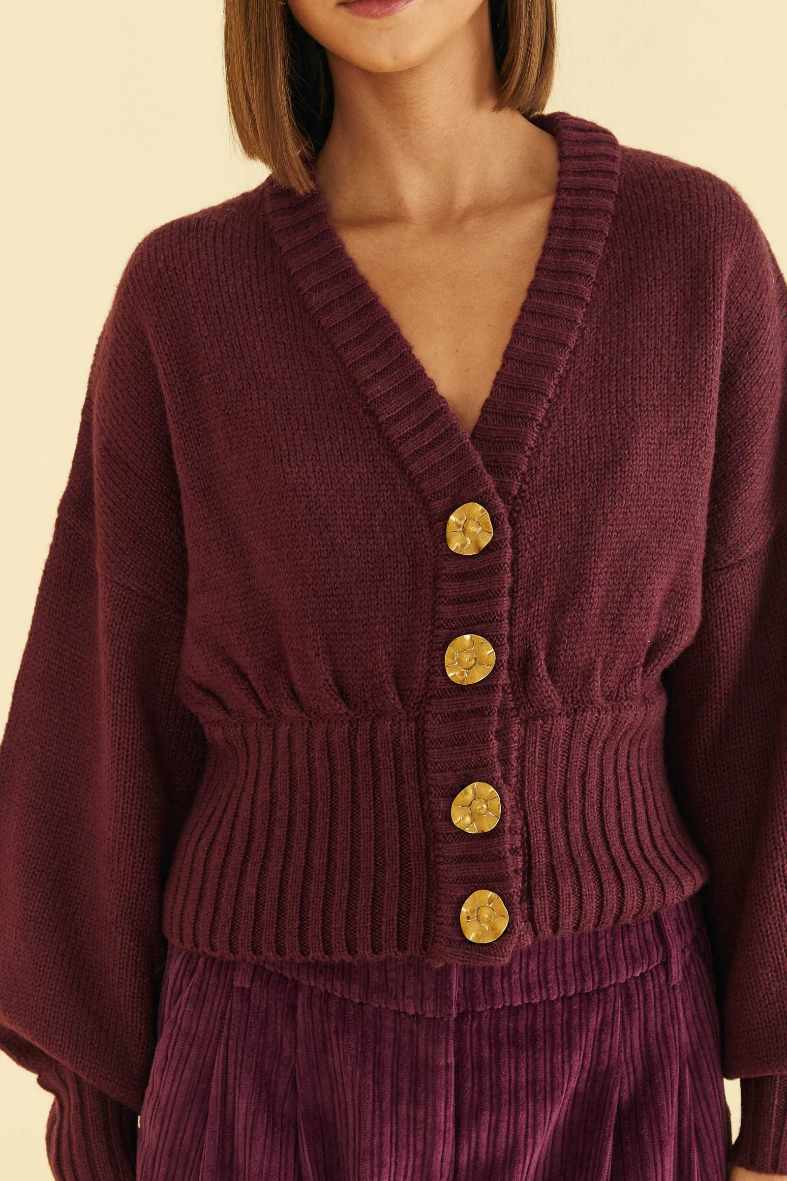 BURGUNDY BUBBLE KNIT CARDIGAN