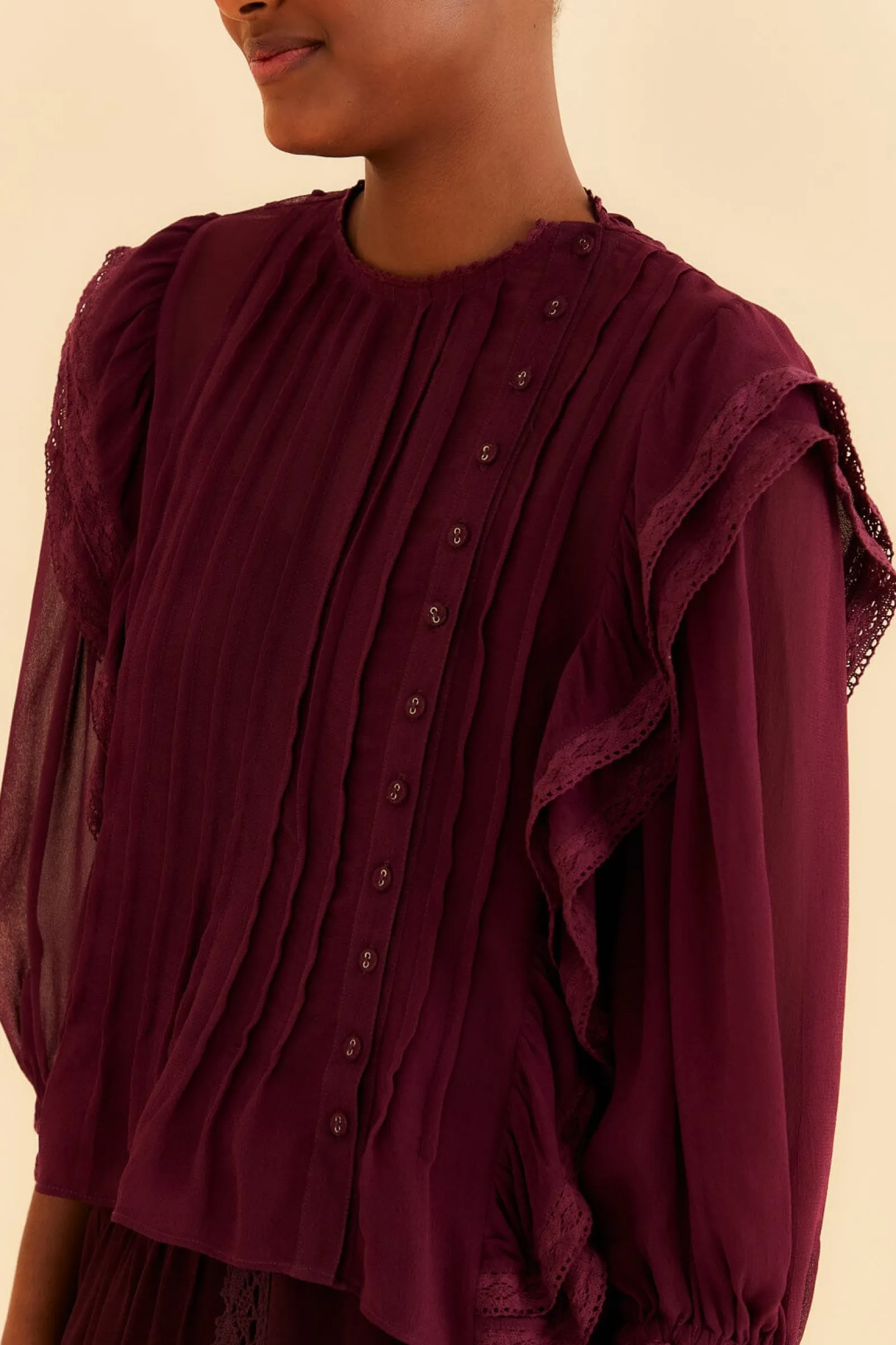 BURGUNDY RUFFLE BLOUSE