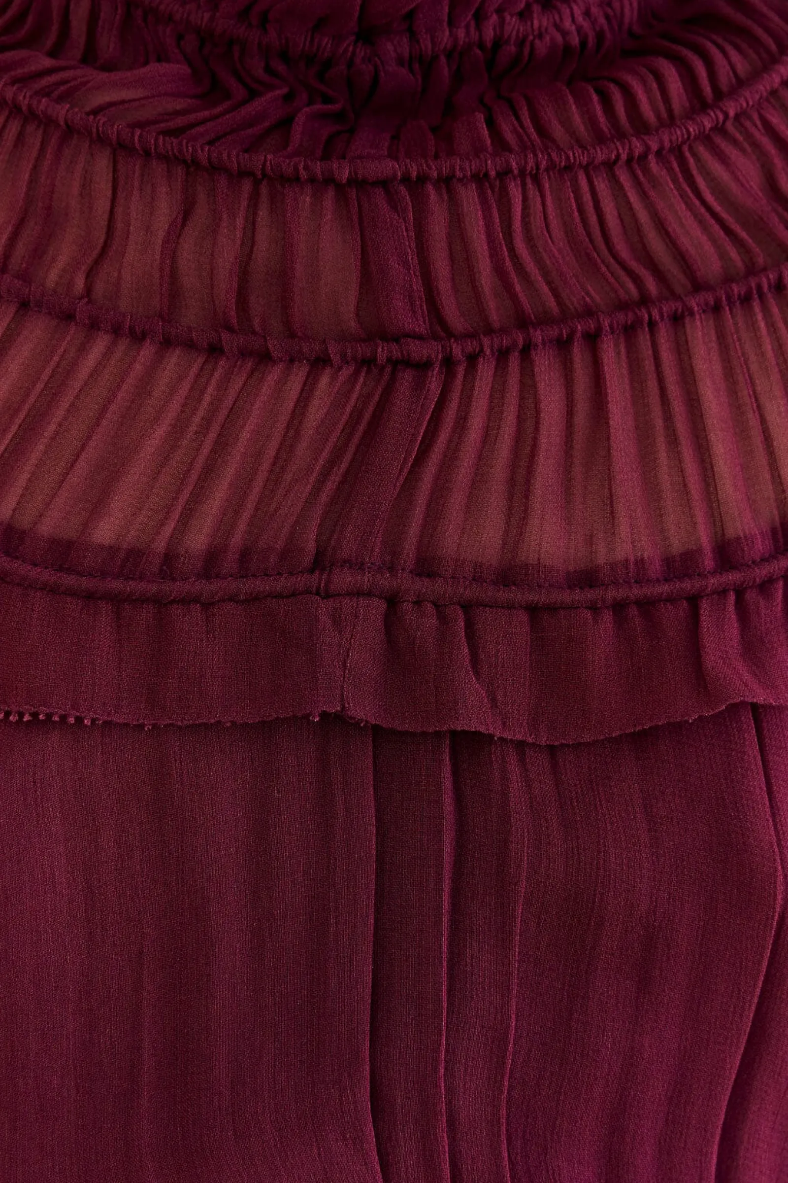 BURGUNDY RUFFLE HIGH NECK BLOUSE
